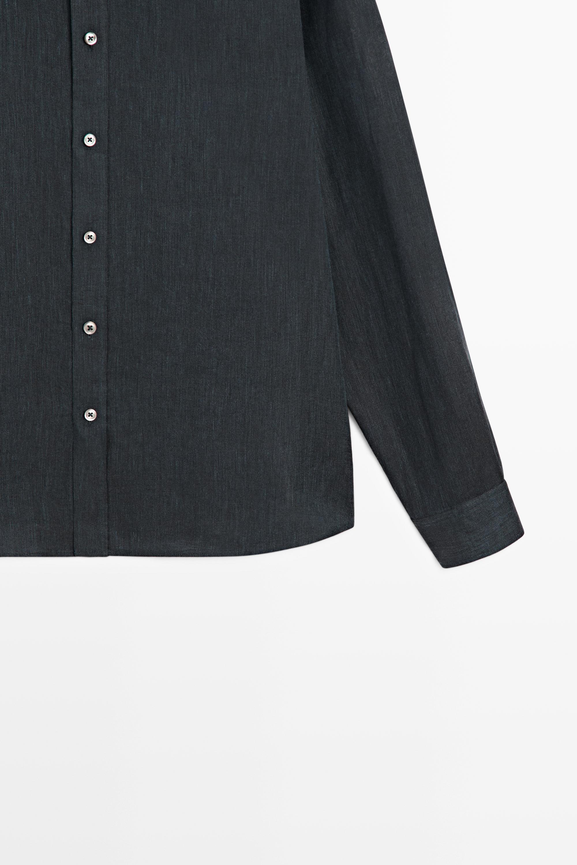 Regular fit 100% linen shirt — NAVY BLUE