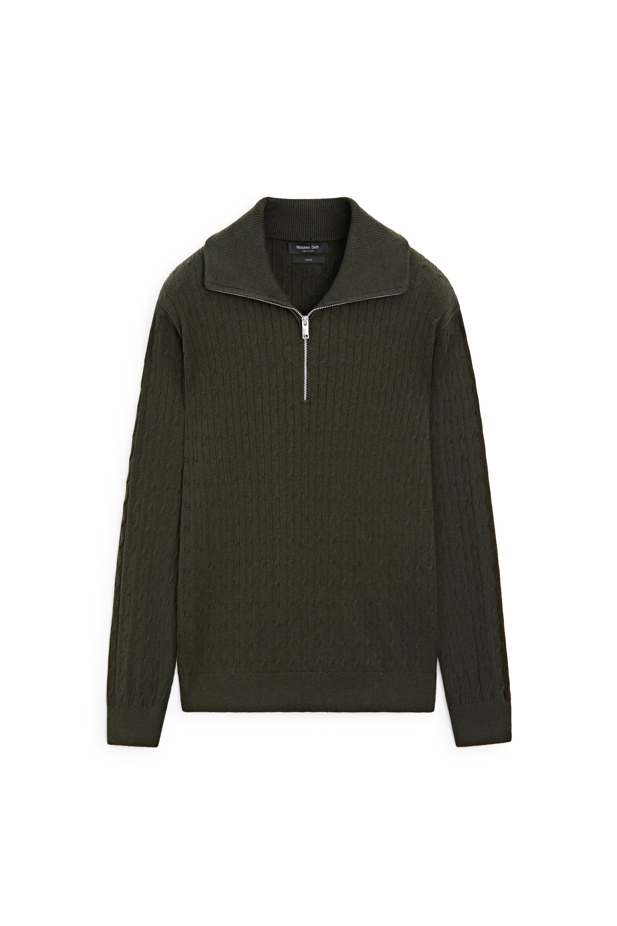 Mock neck knit zip sweater — DARK GREEN