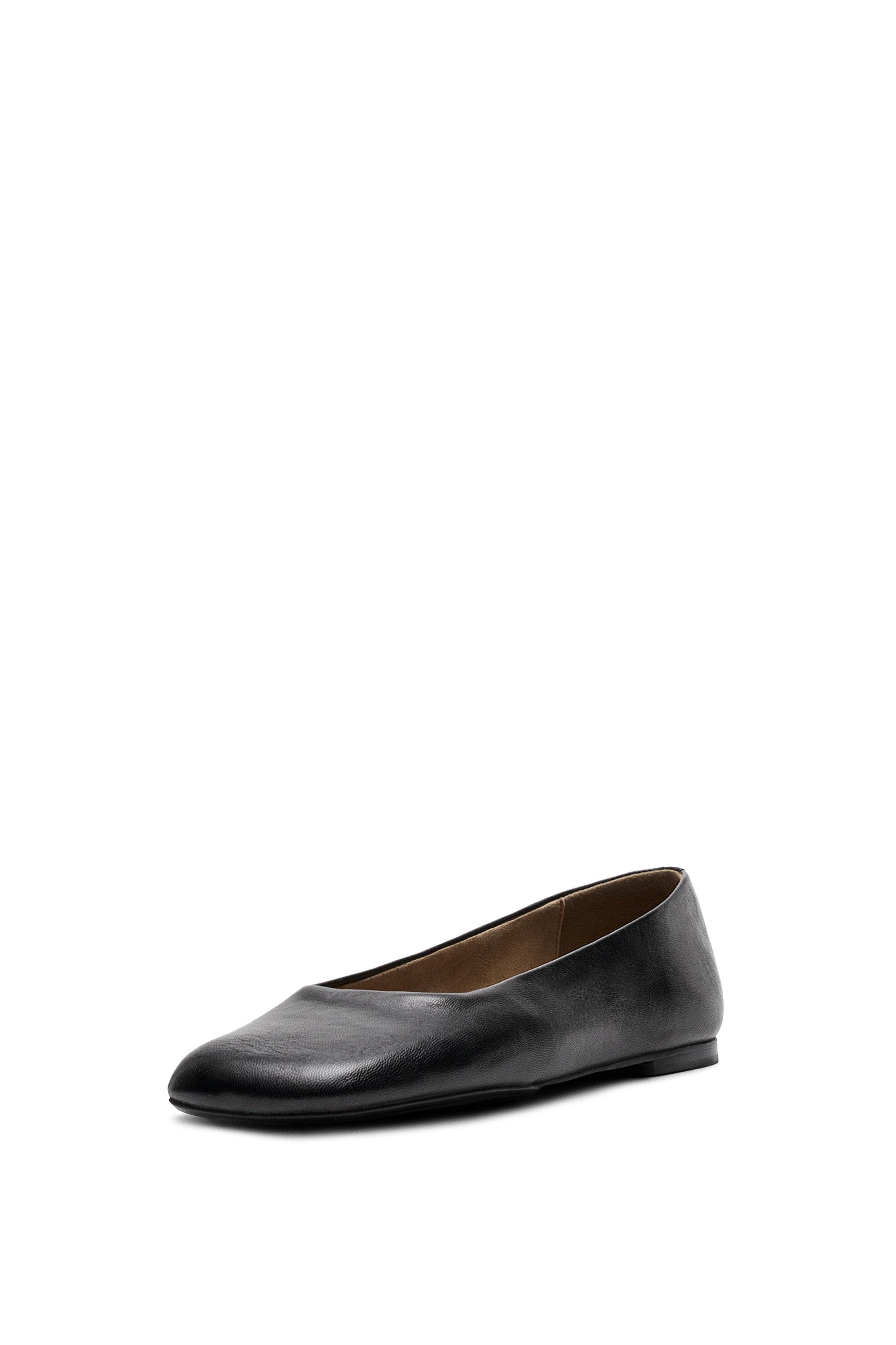 Square toe leather ballet flats — BLACK