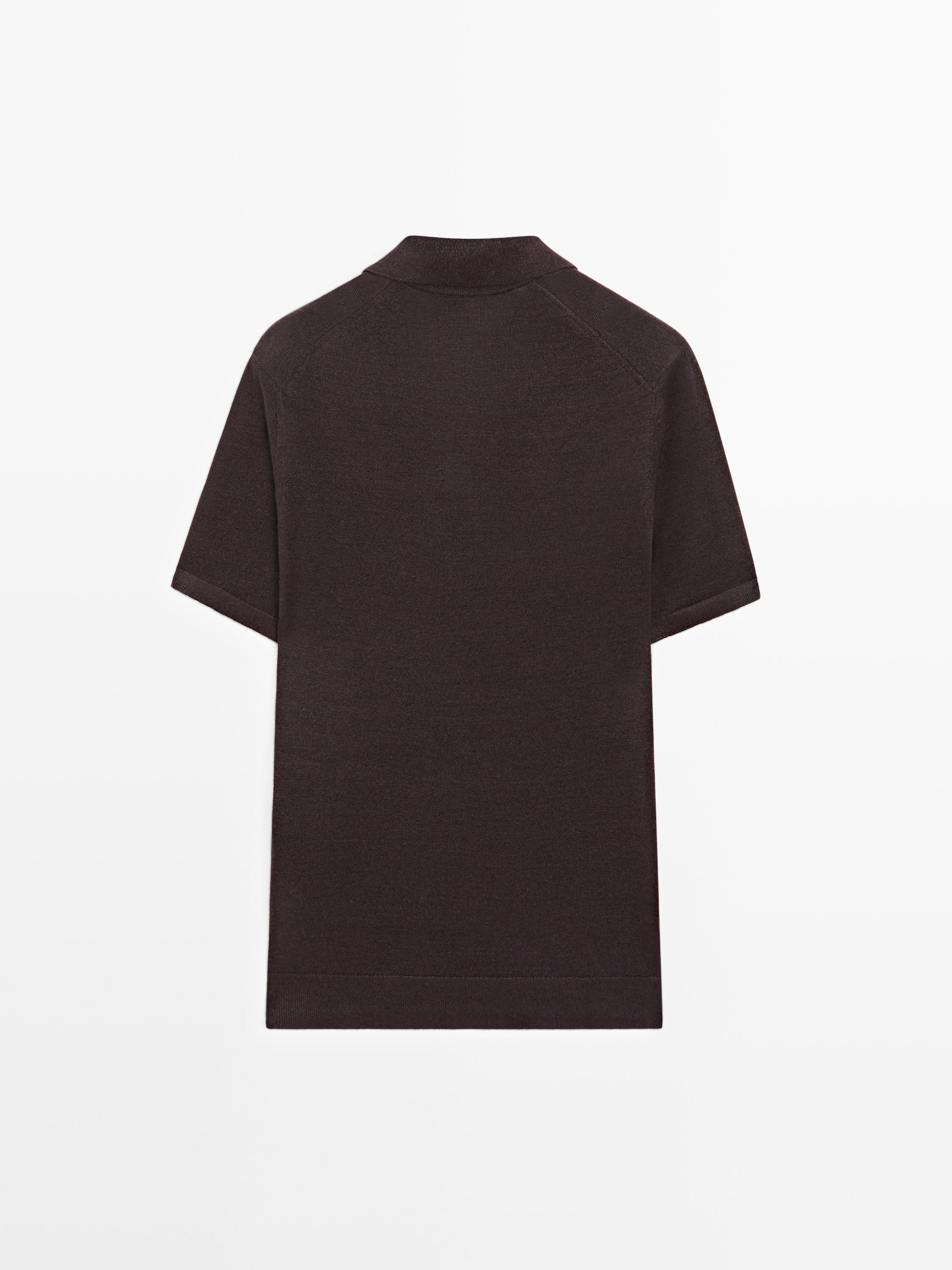 Linen V-neck polo sweater — BURGUNDY