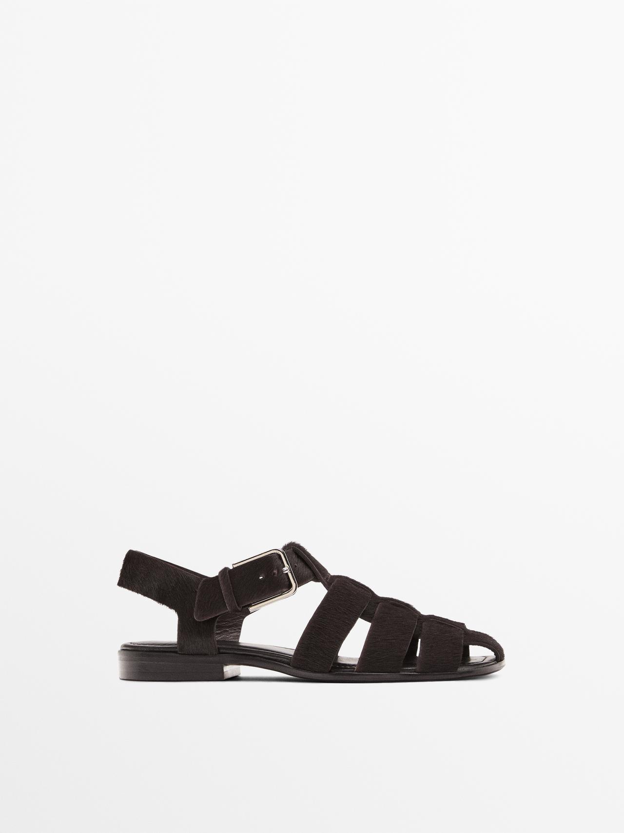 Massimo Dutti - Dame - Sandaler Med Remme Og Imiteret Pels - Brun - 37