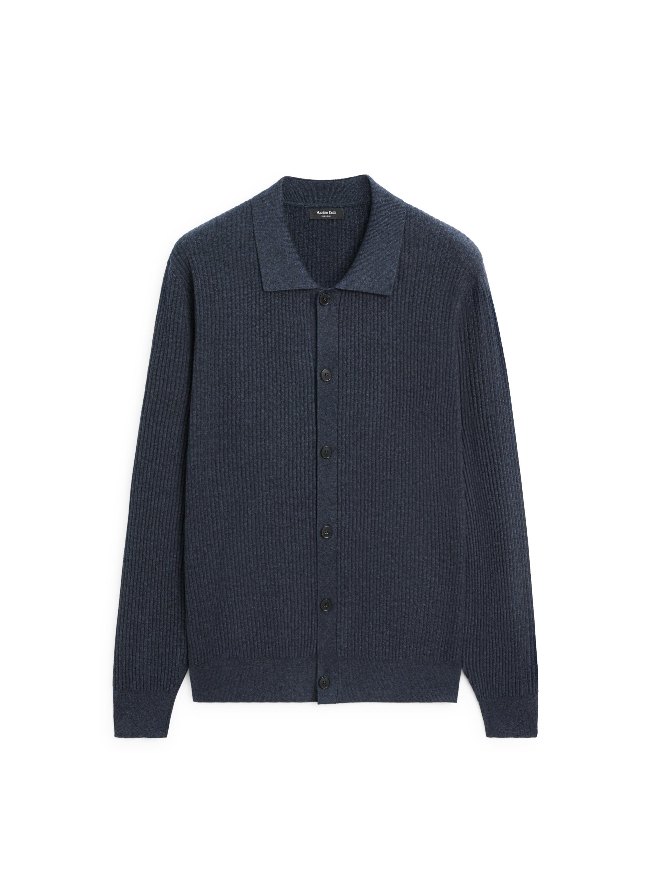 Ribbed button-up knit cardigan — INDIGO
