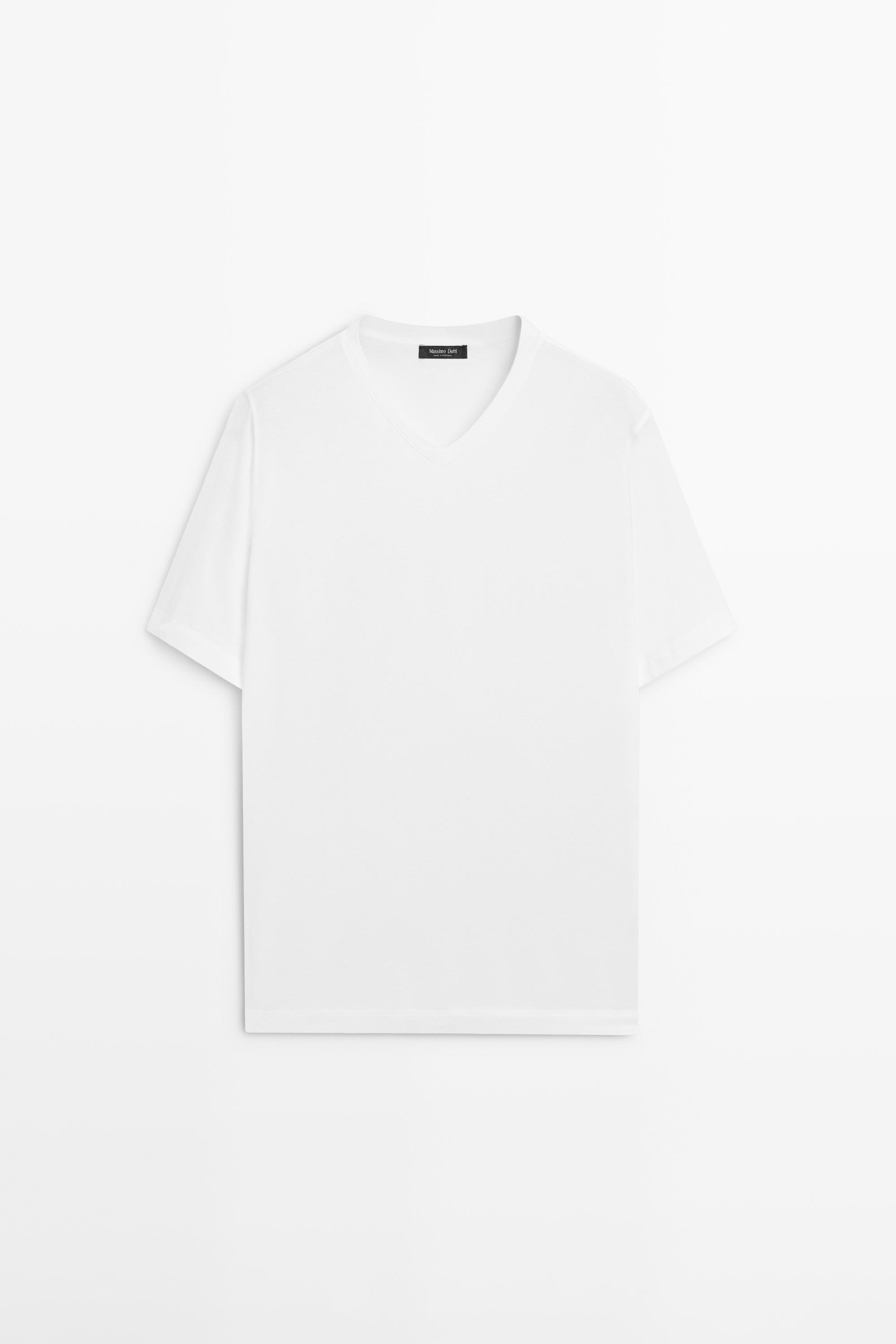 100% cotton V-neck T-shirt — WHITE