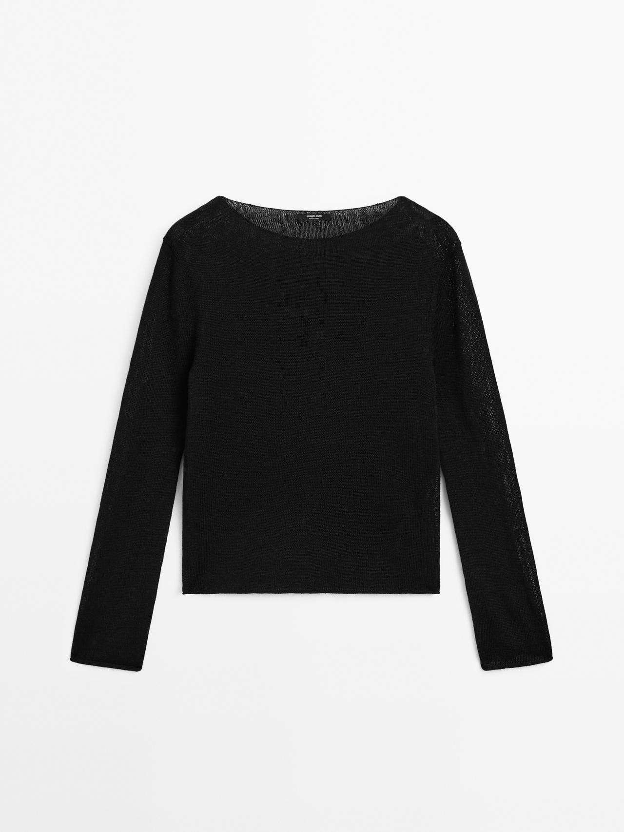 Massimo Dutti - Dame - Sweater I Hørblanding Med Hulmønster - Sort - Xs