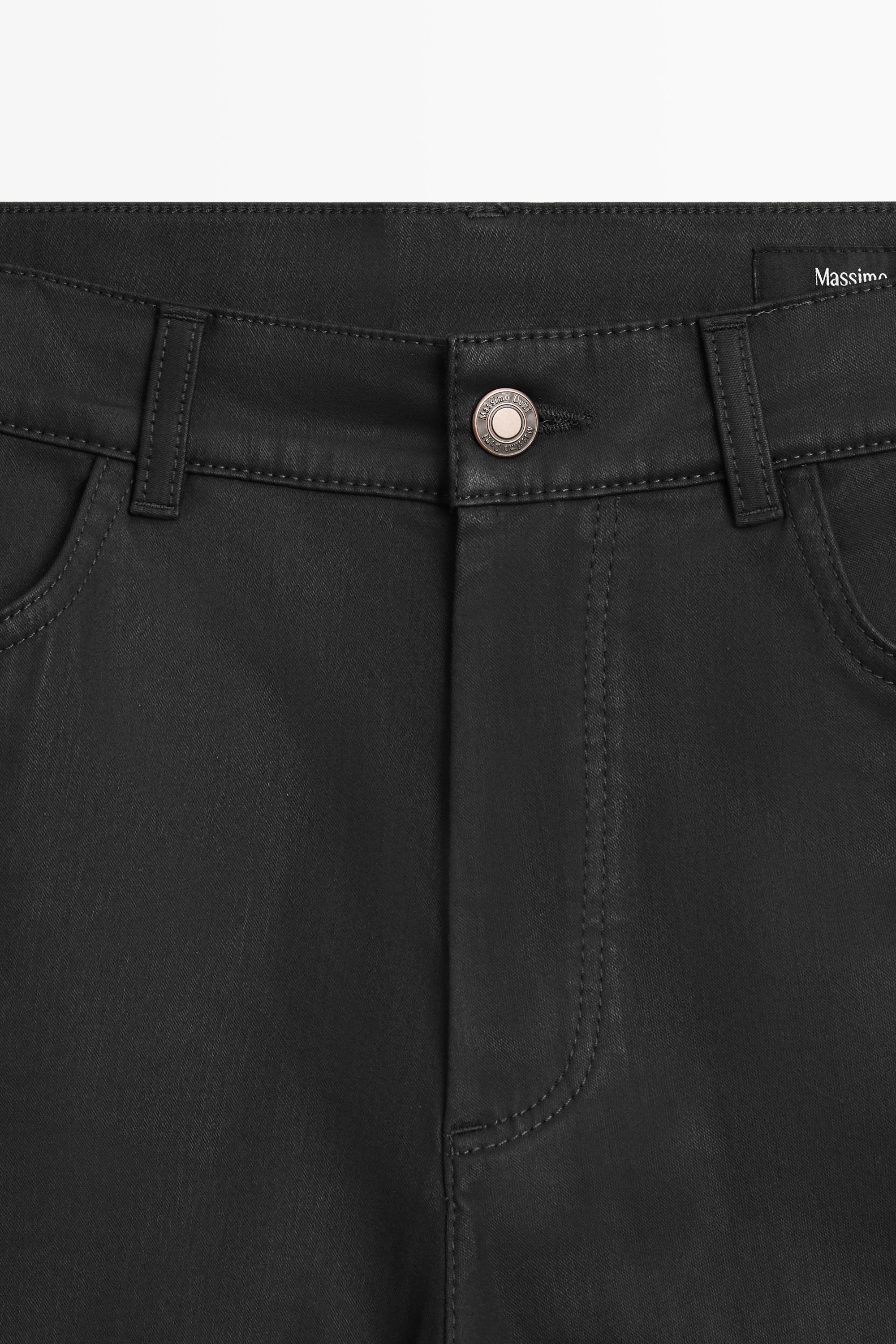 Waxed straight-leg pants — BLACK