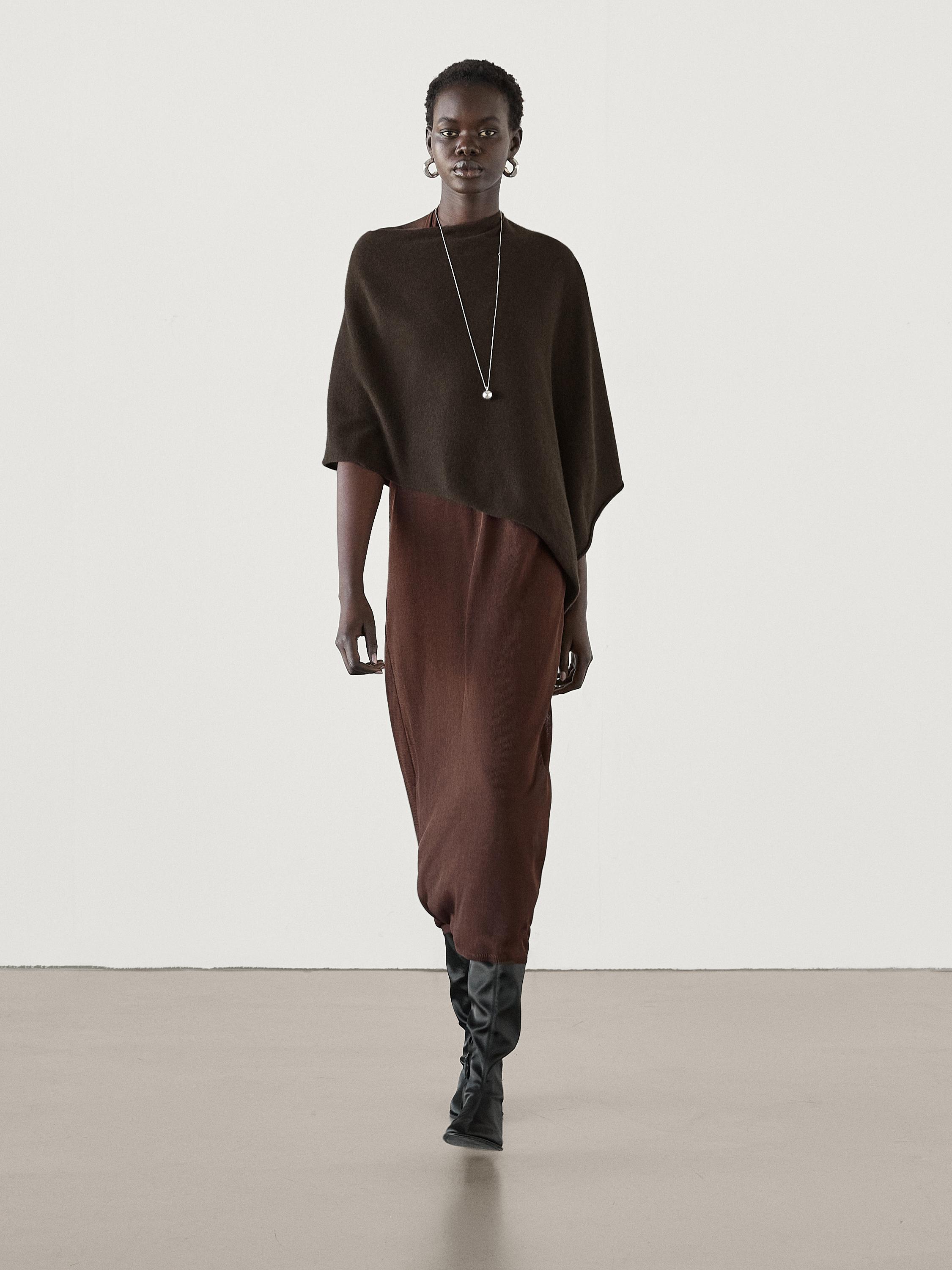 Asymmetric cashmere cape Brown Grey Sand Scarves Massimo Dutti