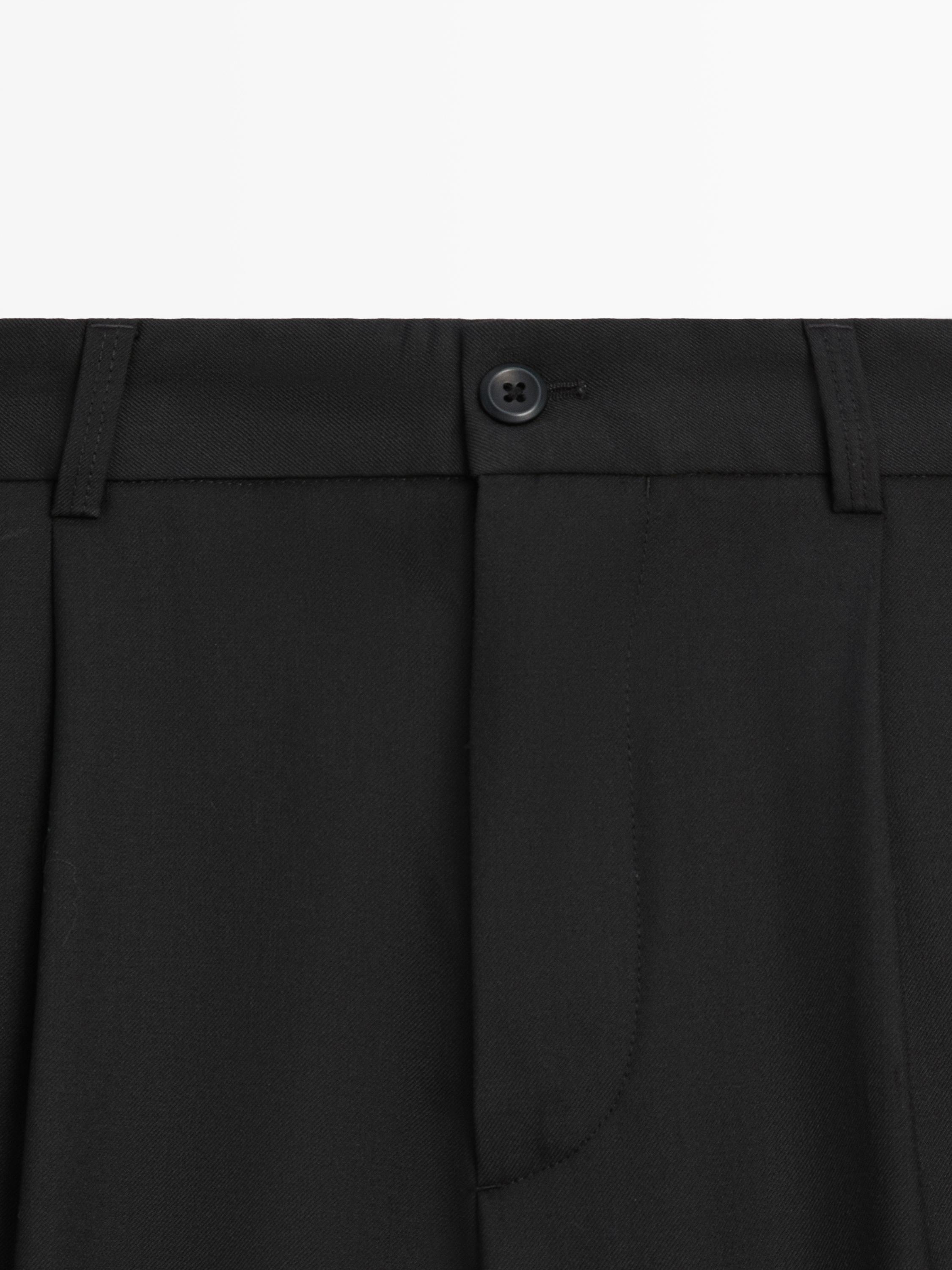Relaxed fit darted cool wool blend trousers — BLACK