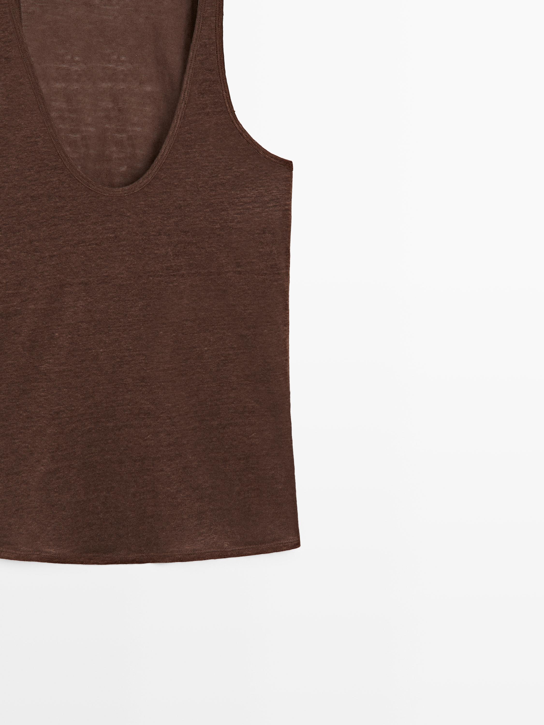 100% linen strappy top — Chocolate