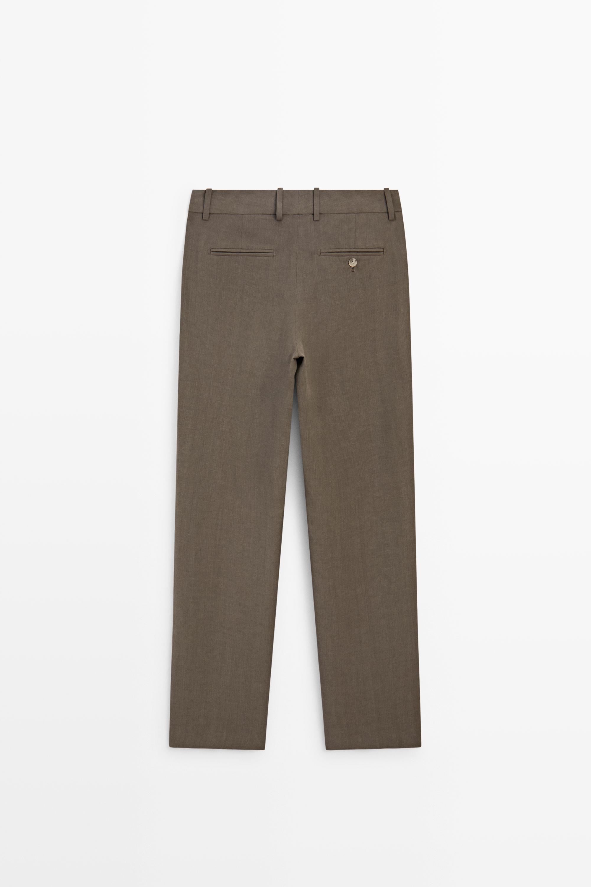 Linen-blend tailored pants - STUDIO — BROWN