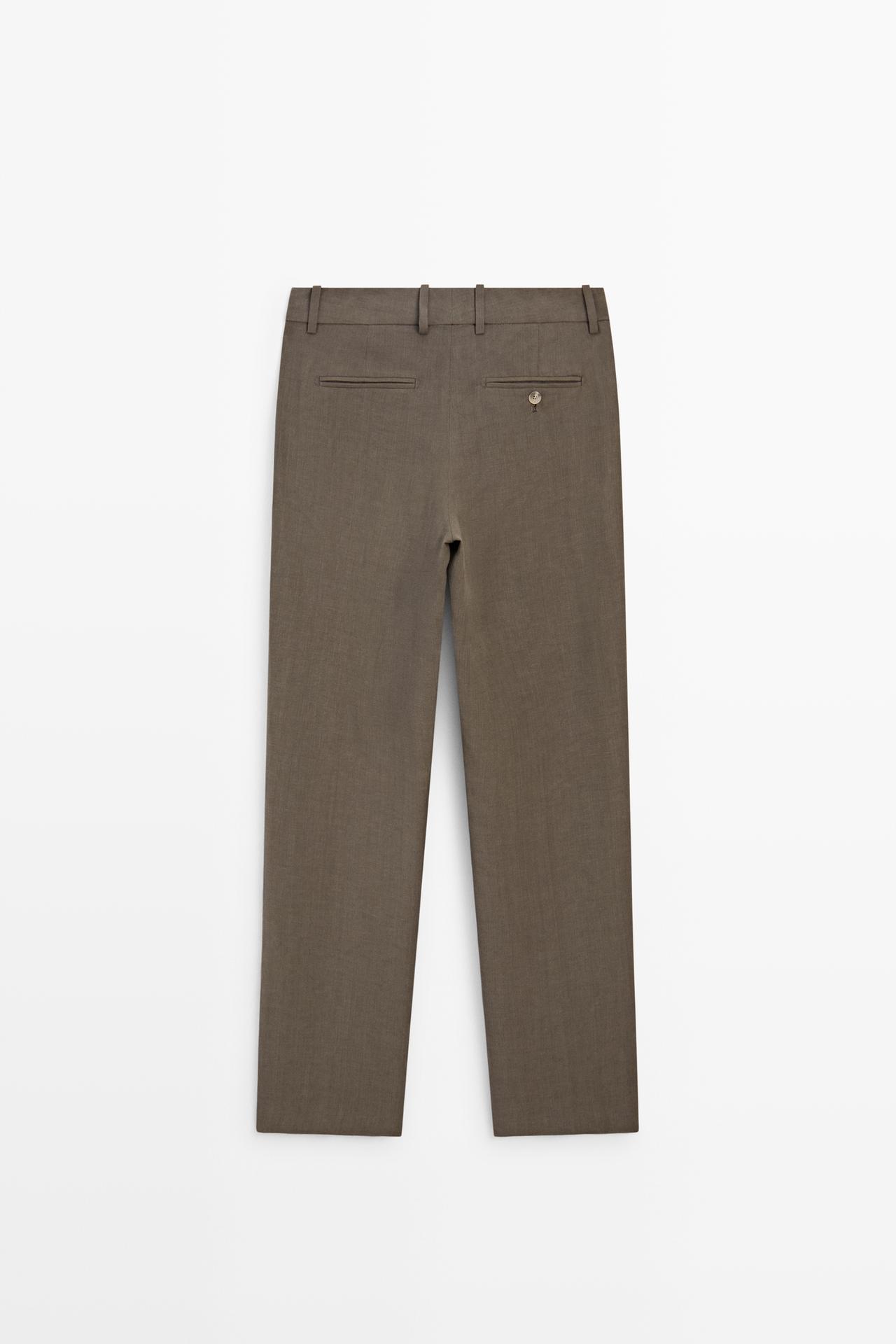 Linen-blend tailored pants - STUDIO — BROWN