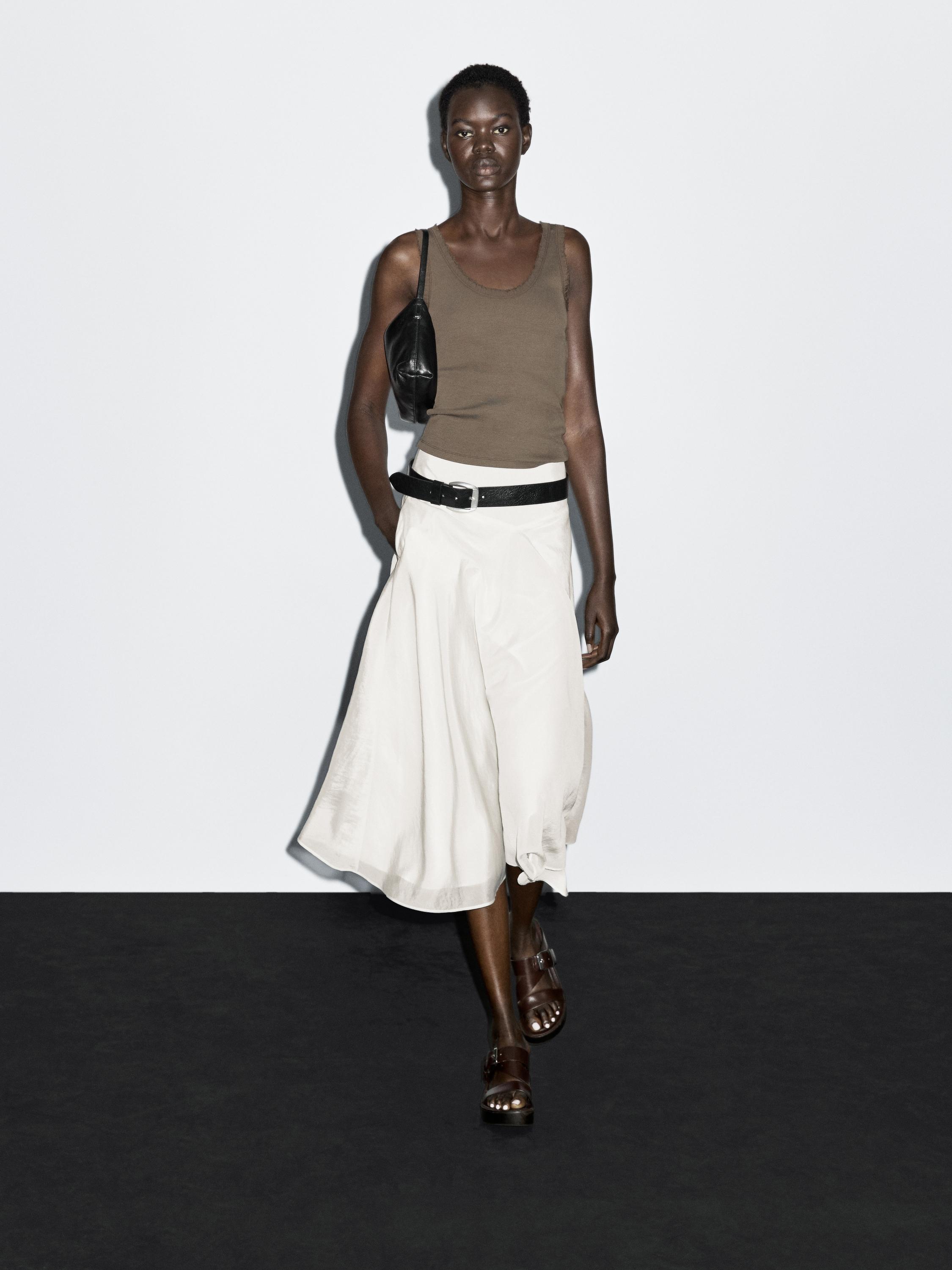 Midi skirt with yoke and flounce