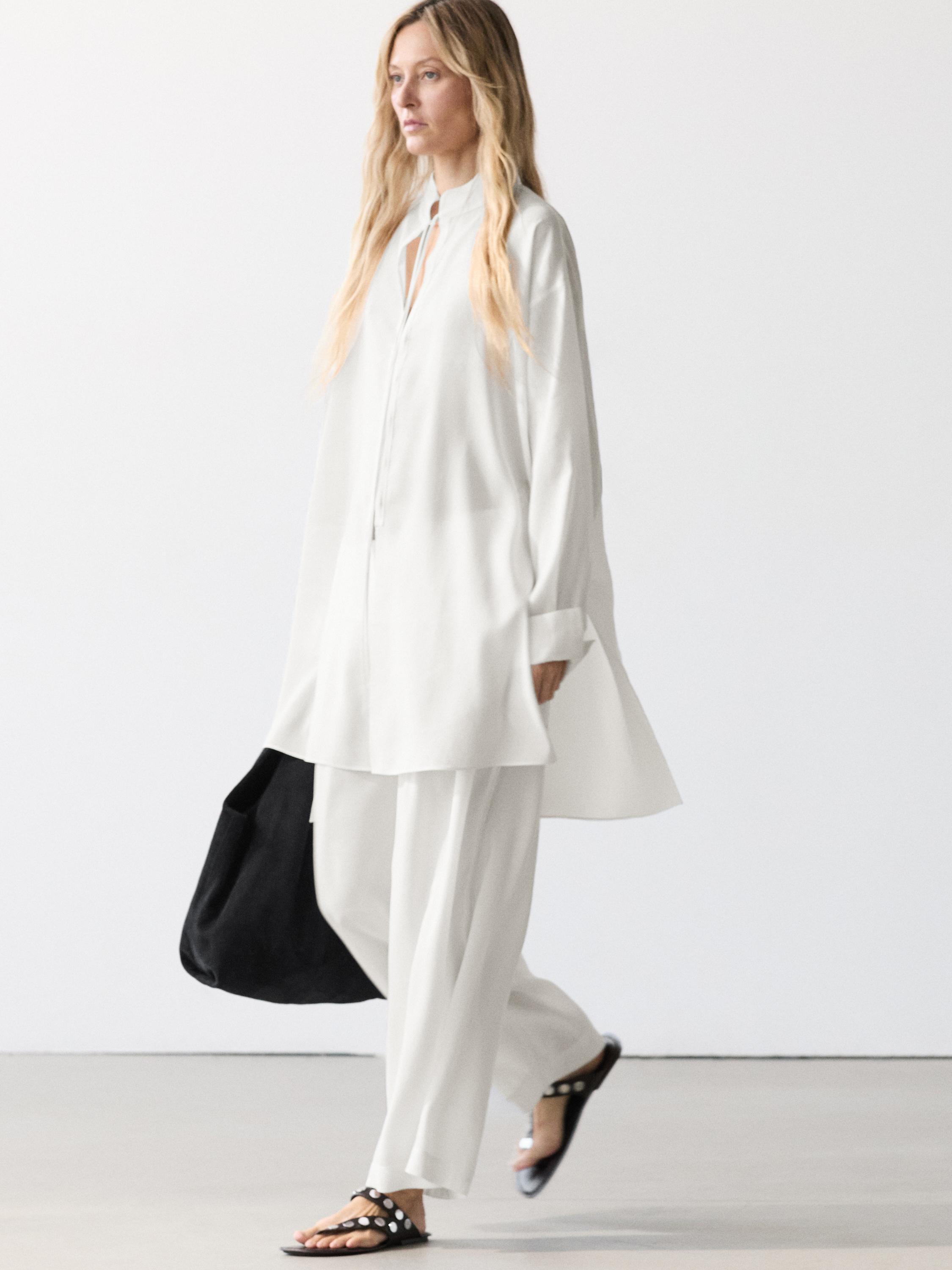 Keten karışımlı hakim yaka dökümlü gömlek