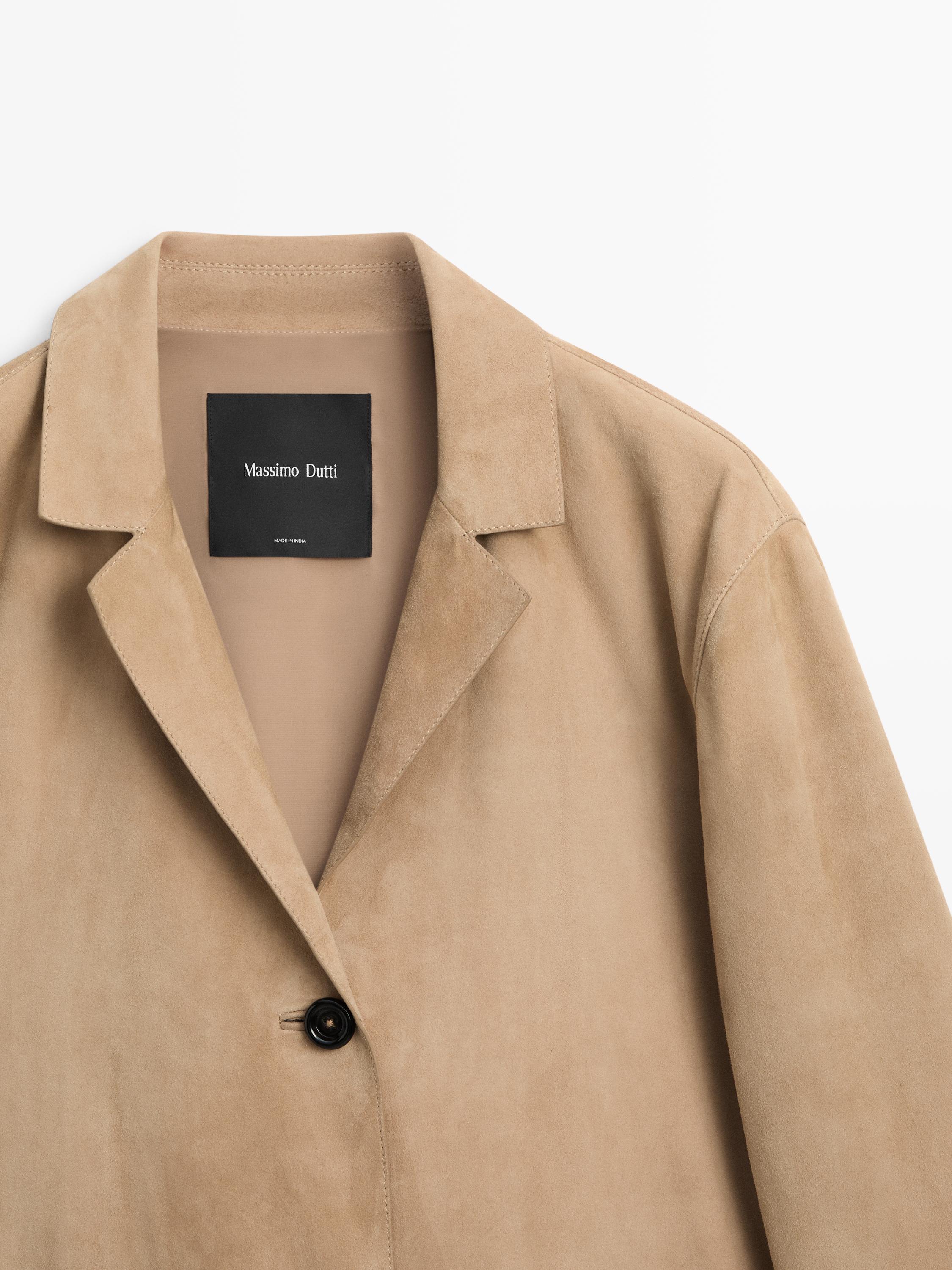 100% suede leather blazer with pocket details — SAND
