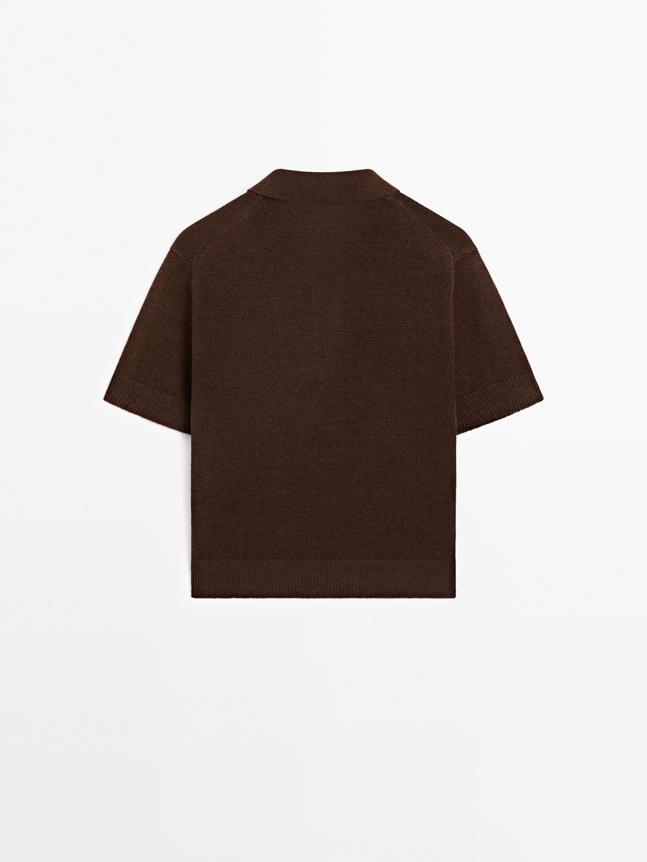 Linen blend cutwork polo sweater