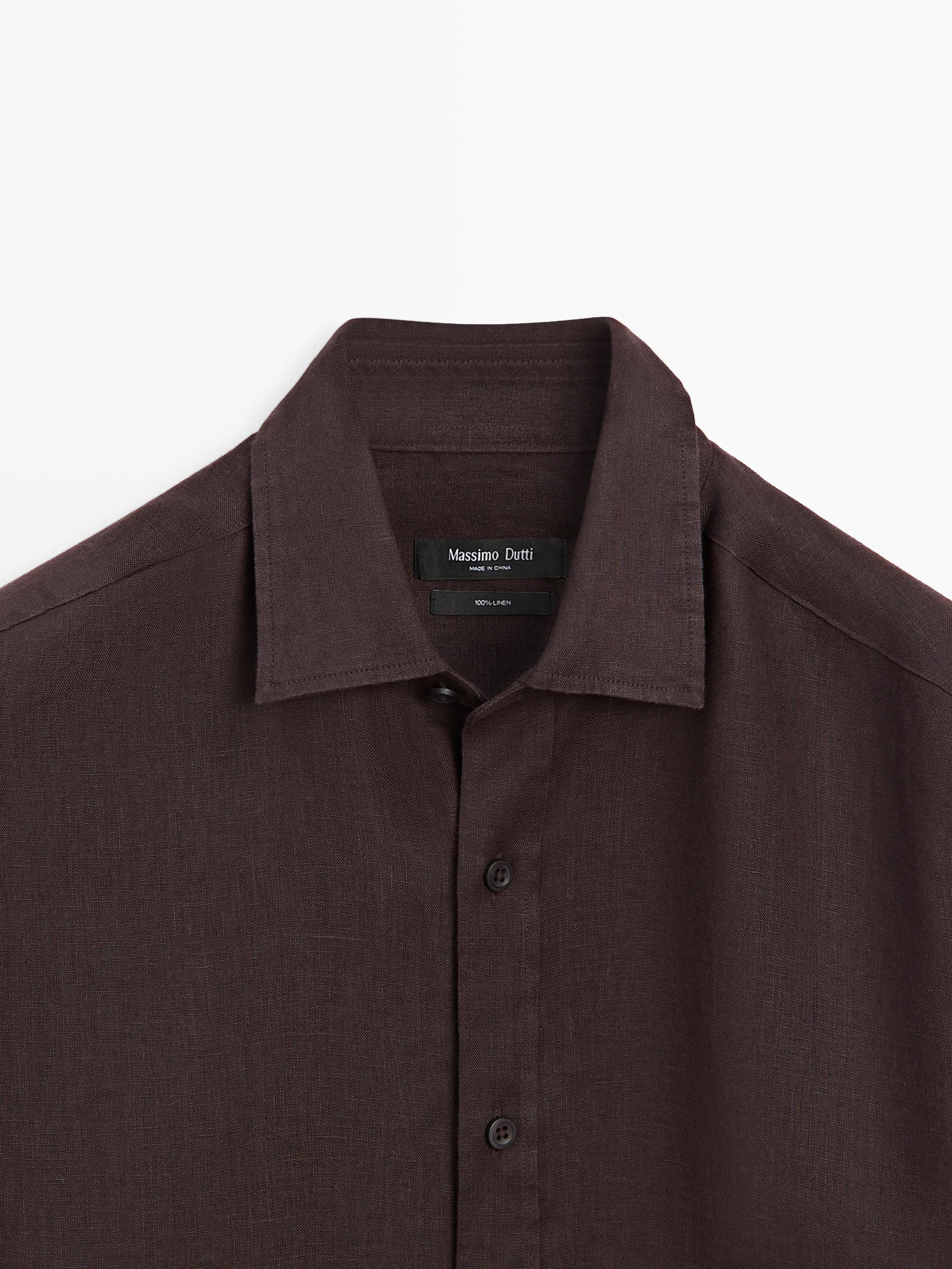 100% linen slim fit shirt — BURGUNDY