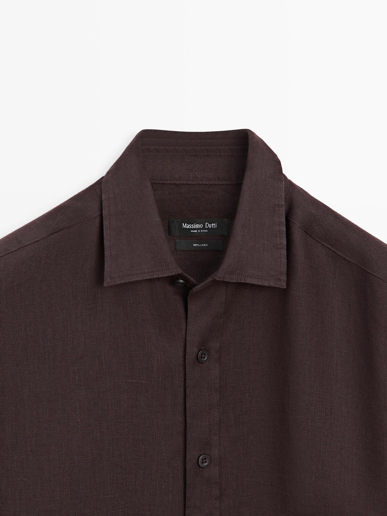 100% linen slim fit shirt — BURGUNDY