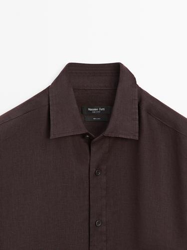100% linen slim fit shirt — BURGUNDY 9