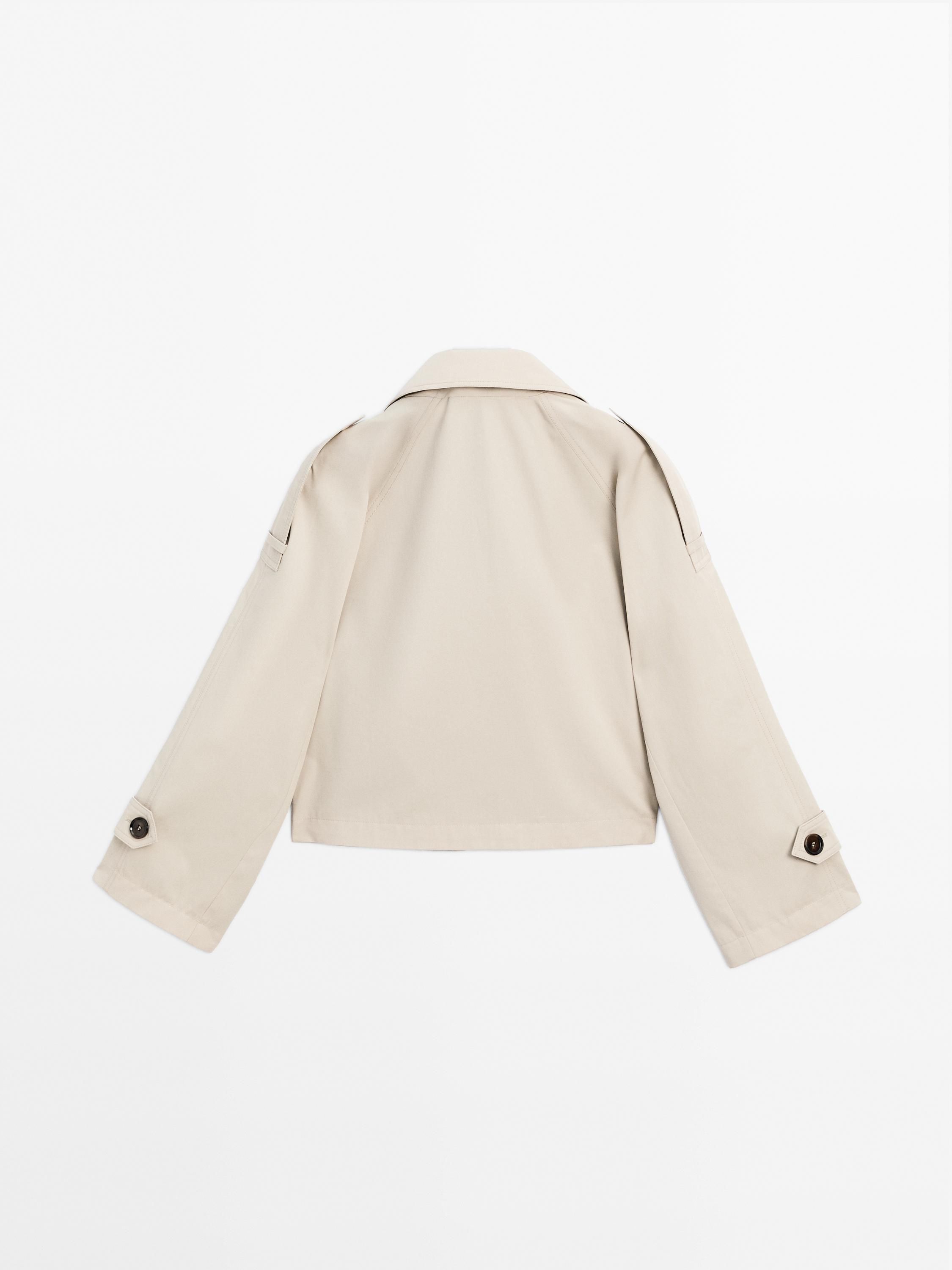 Water-repellent trench coat with lapel collar