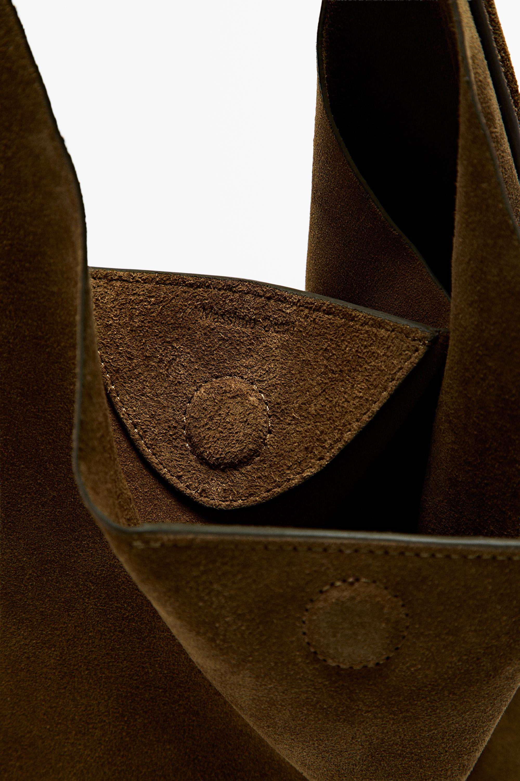 Split suede leather mini bag — KHAKI GREEN