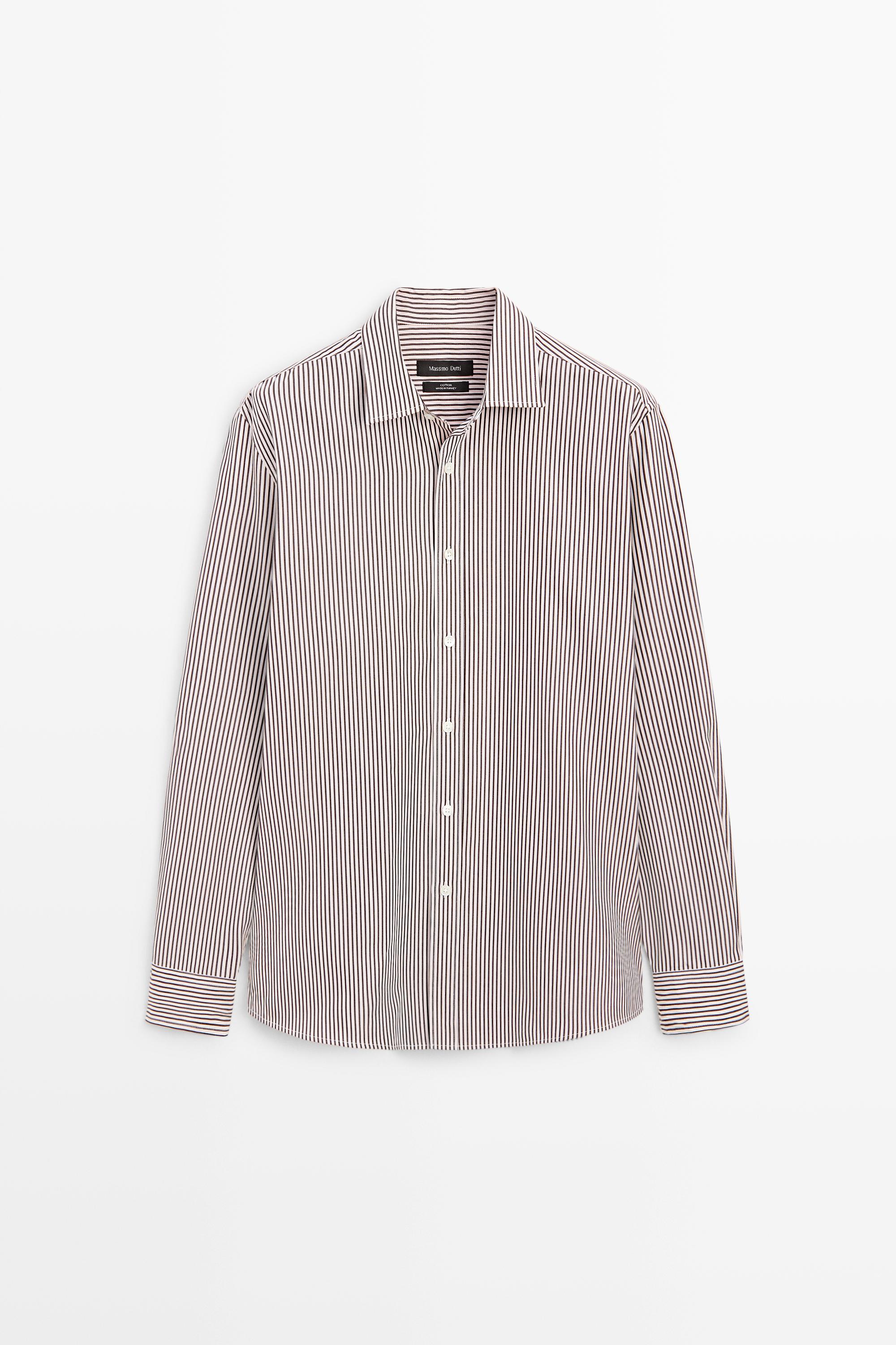 Camisa regular fit raias 100 % algodón
