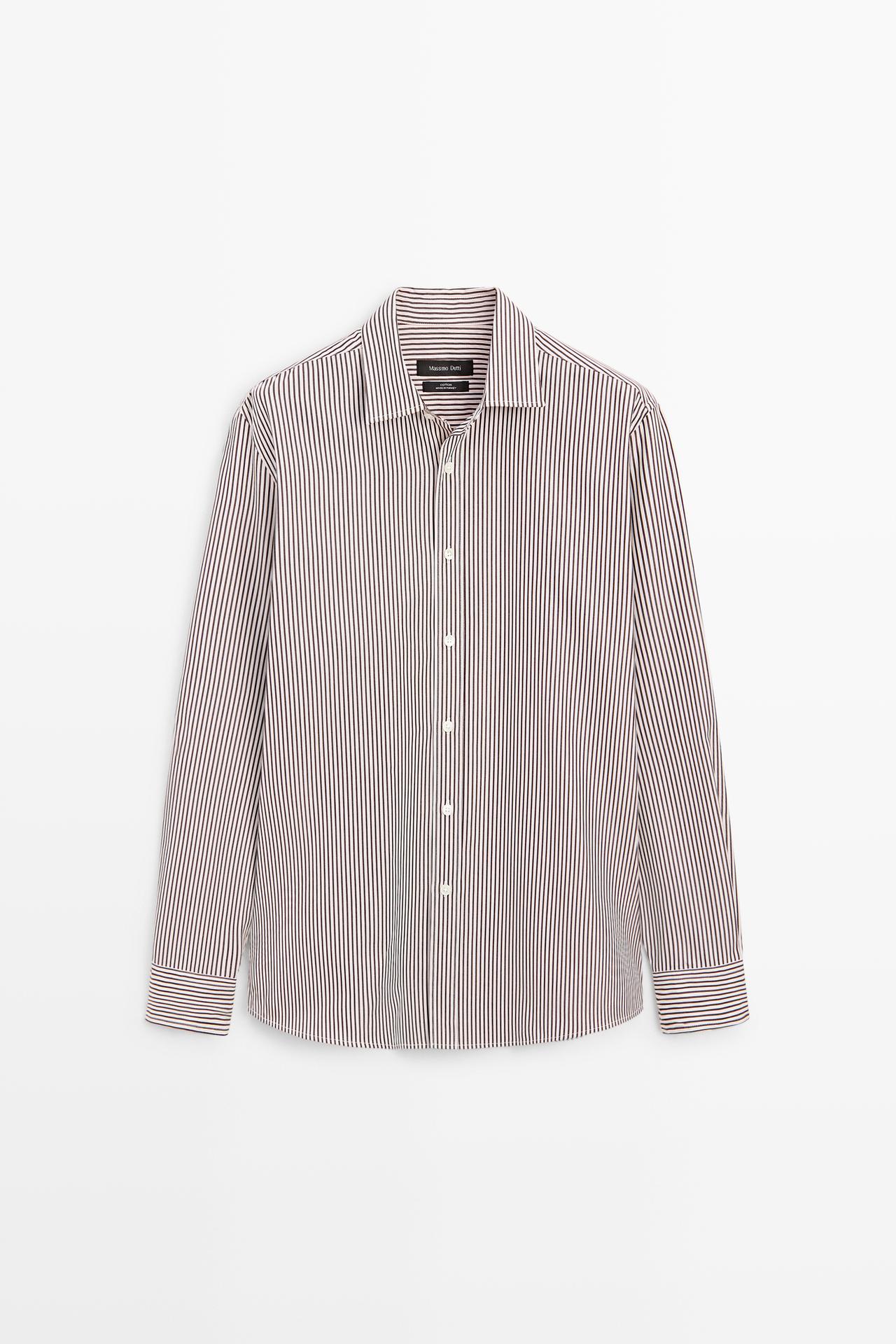 100% cotton regular fit striped shirt — GREEN