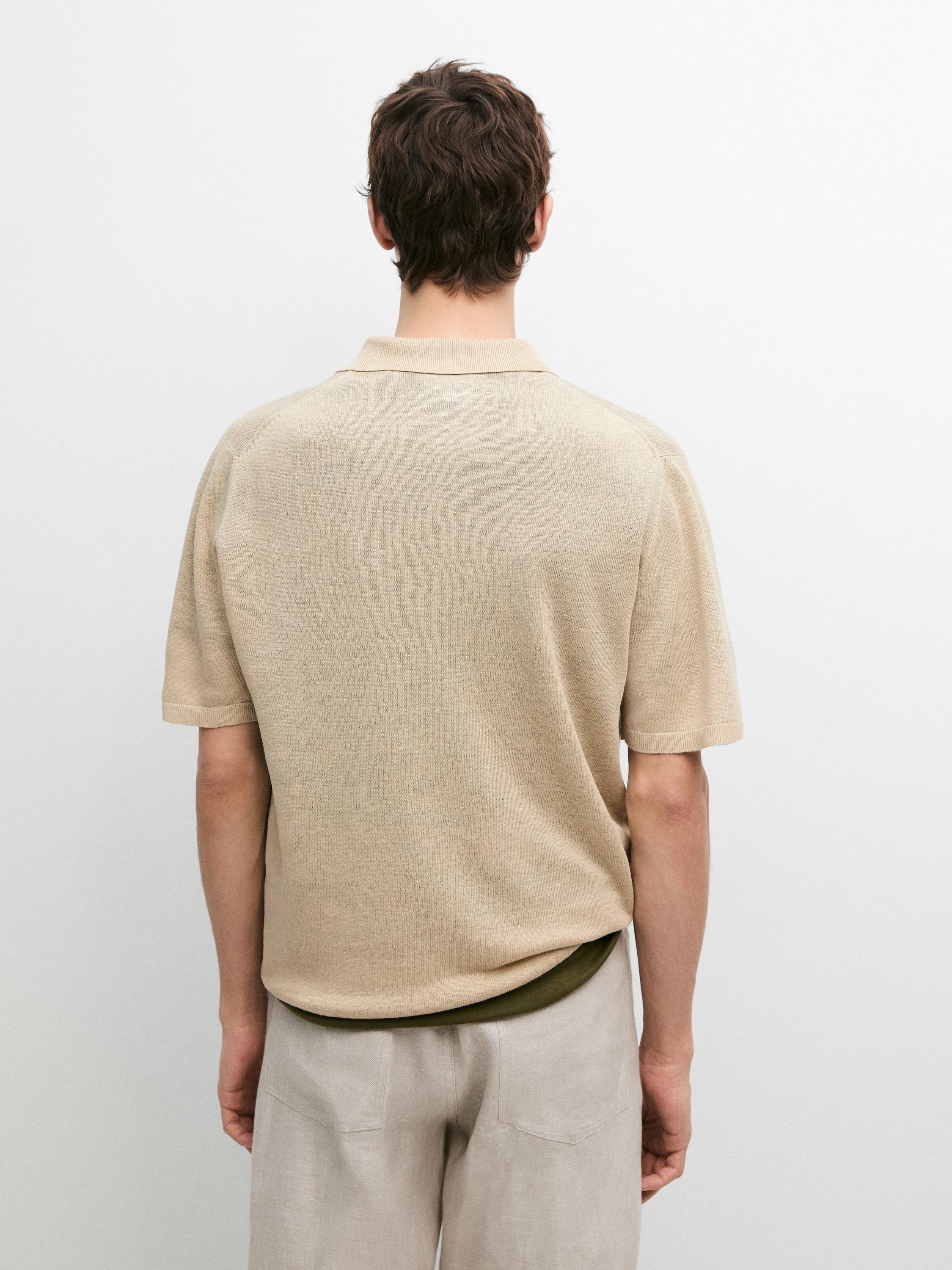 Linen knit polo sweater — Beige