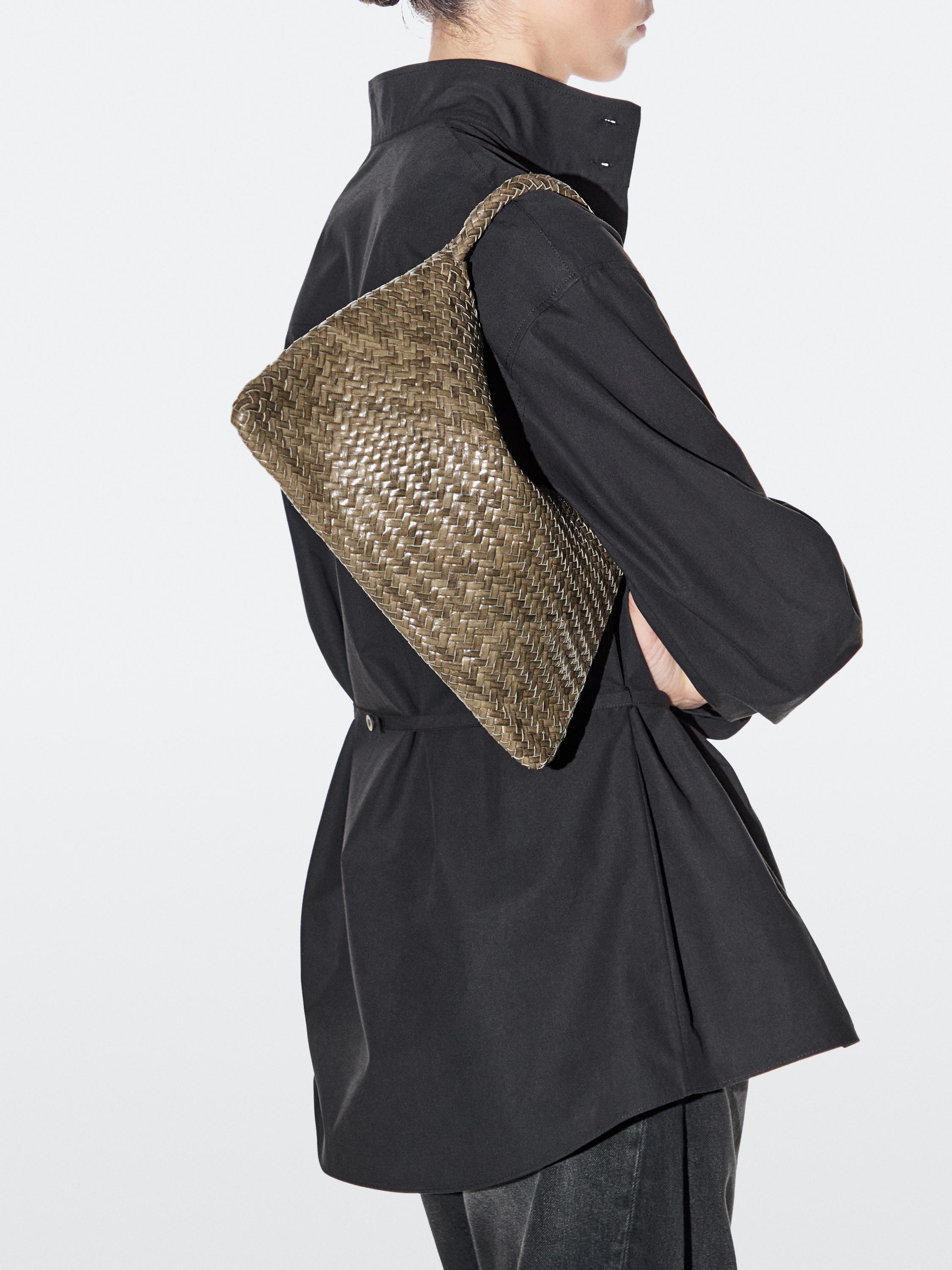 Small braided leather shoulder bag — KHAKI