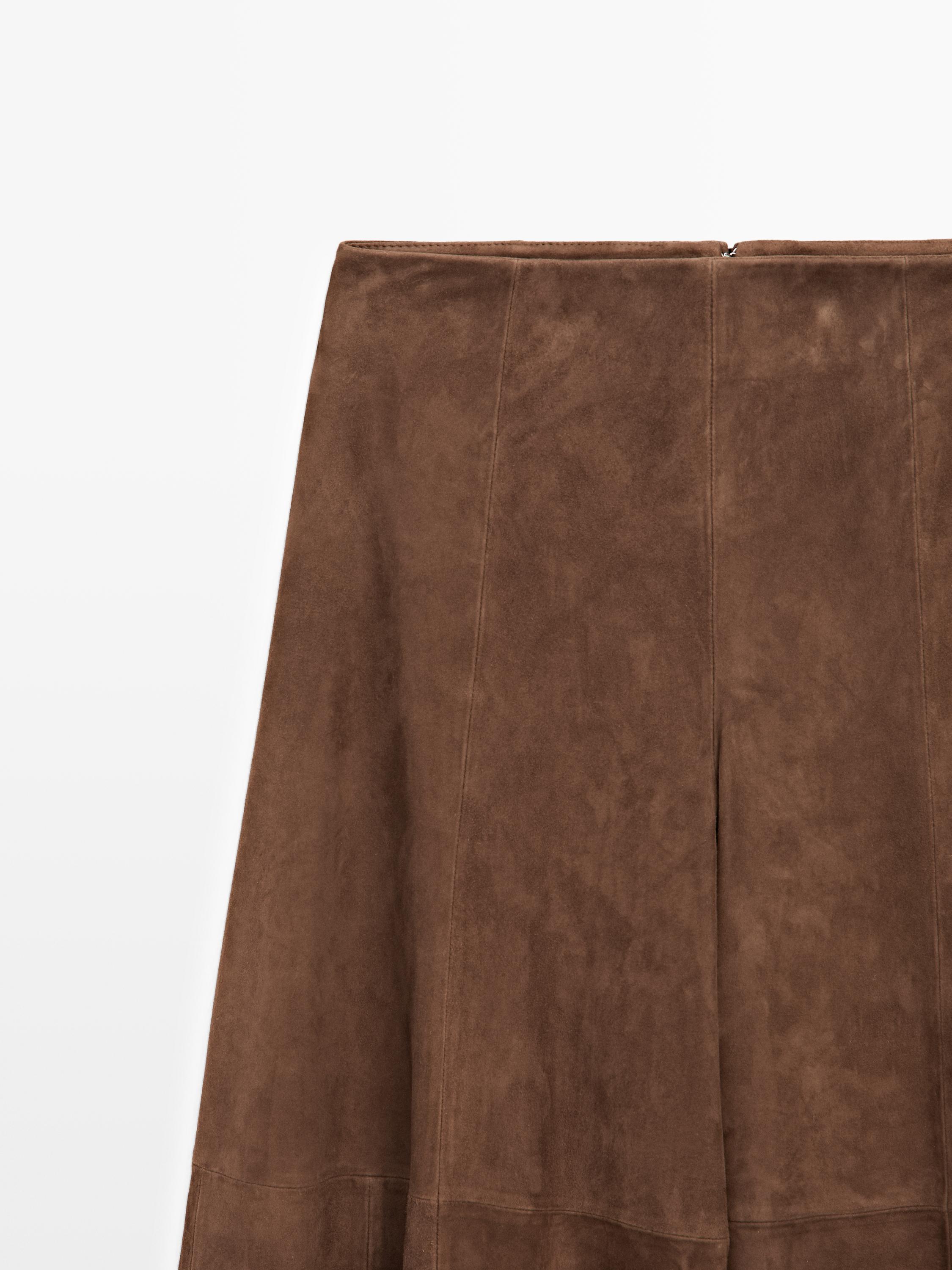 Suede leather flared trousers — BROWN