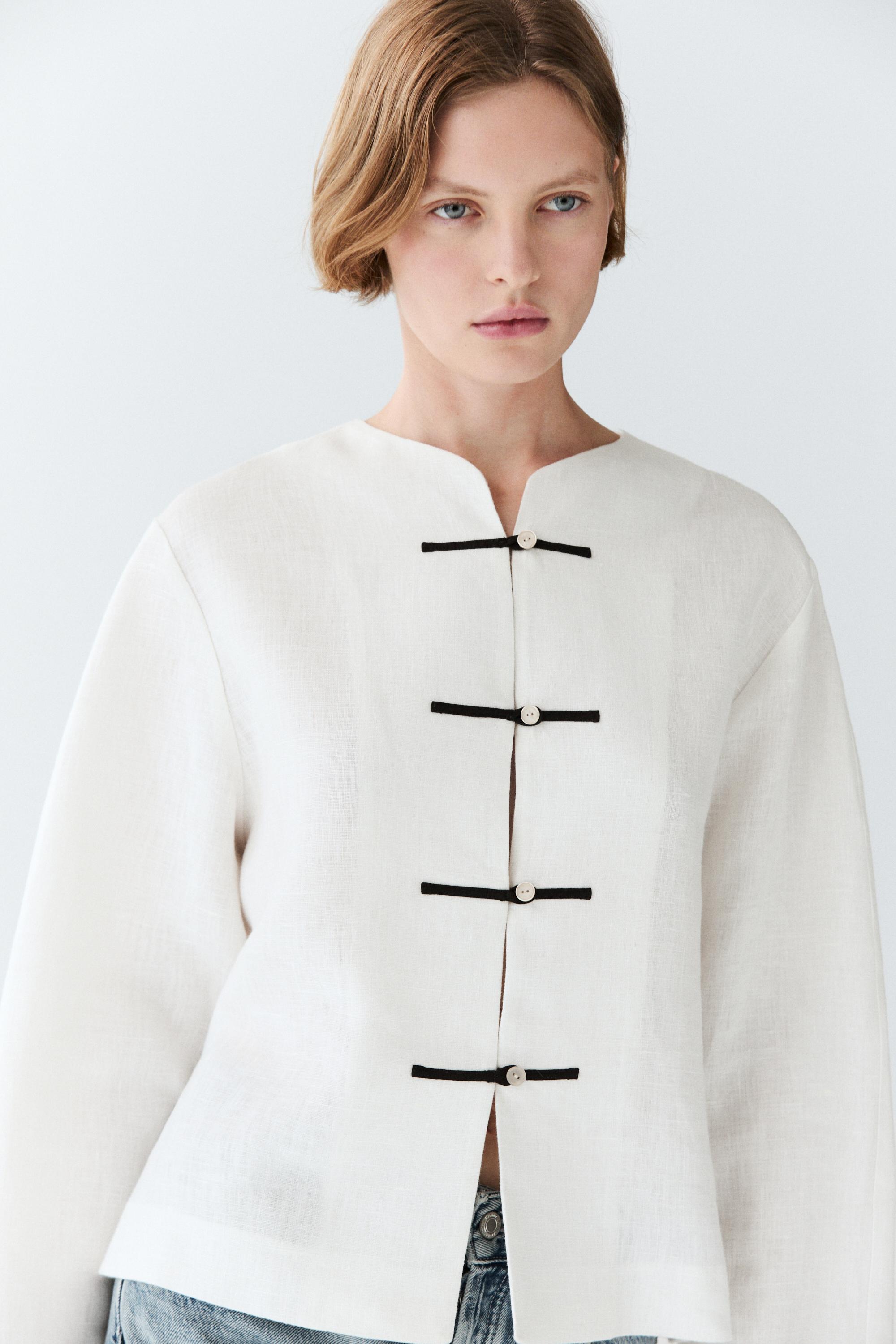 100% linen flowing shirt with button detail