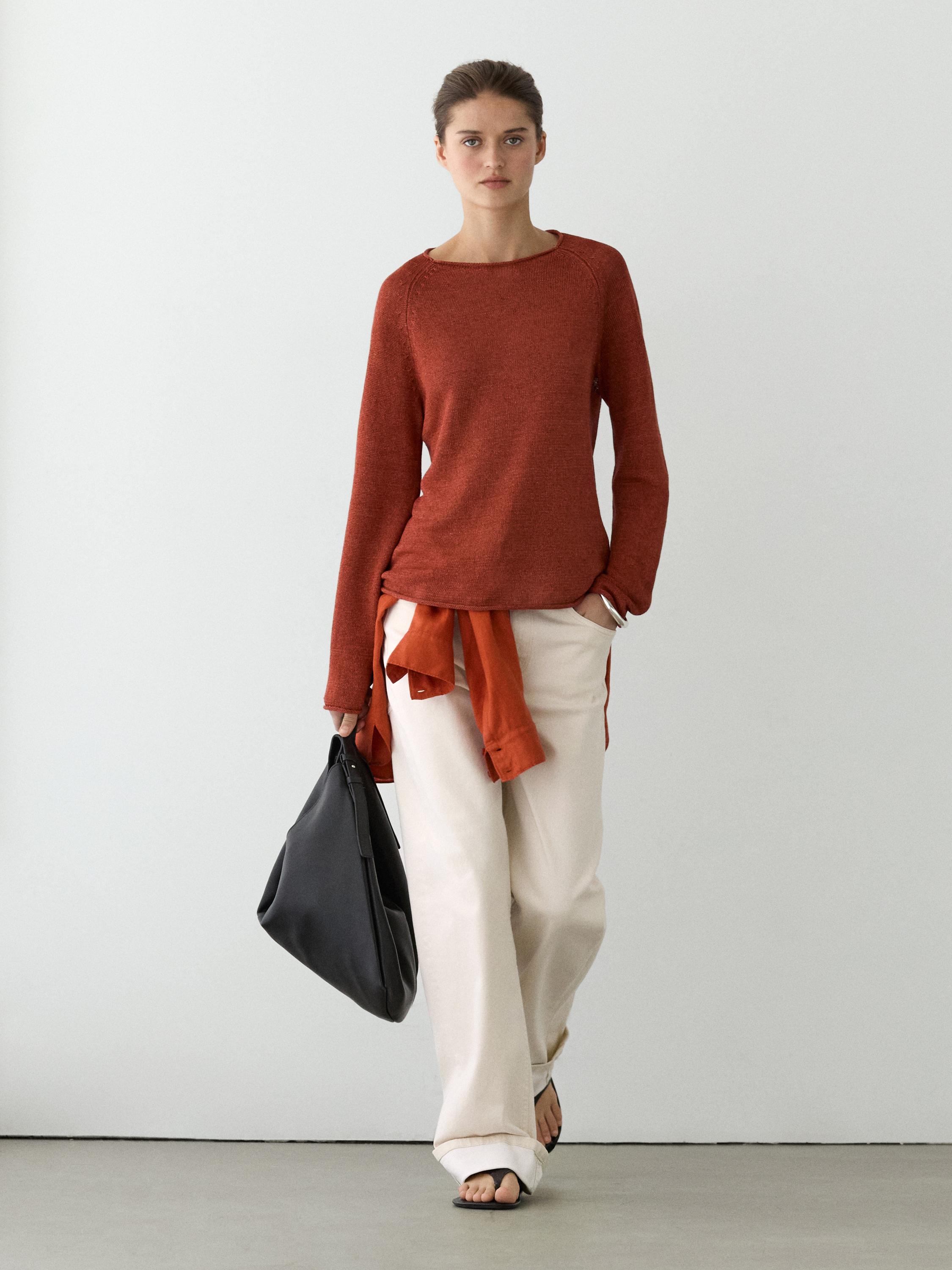 Pull en maille 100 % lin à col rond