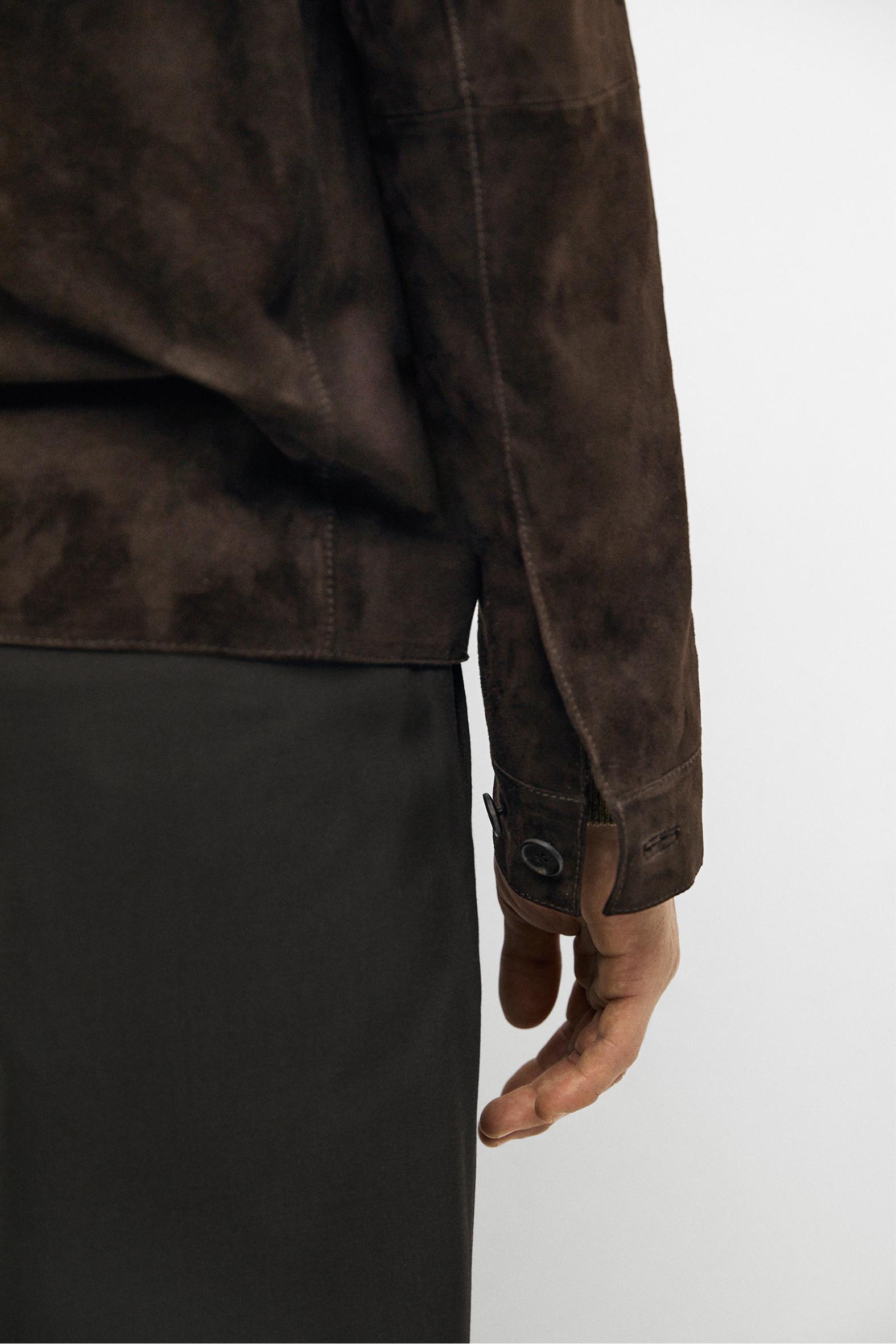 Suede leather pocket overshirt — Chocolate