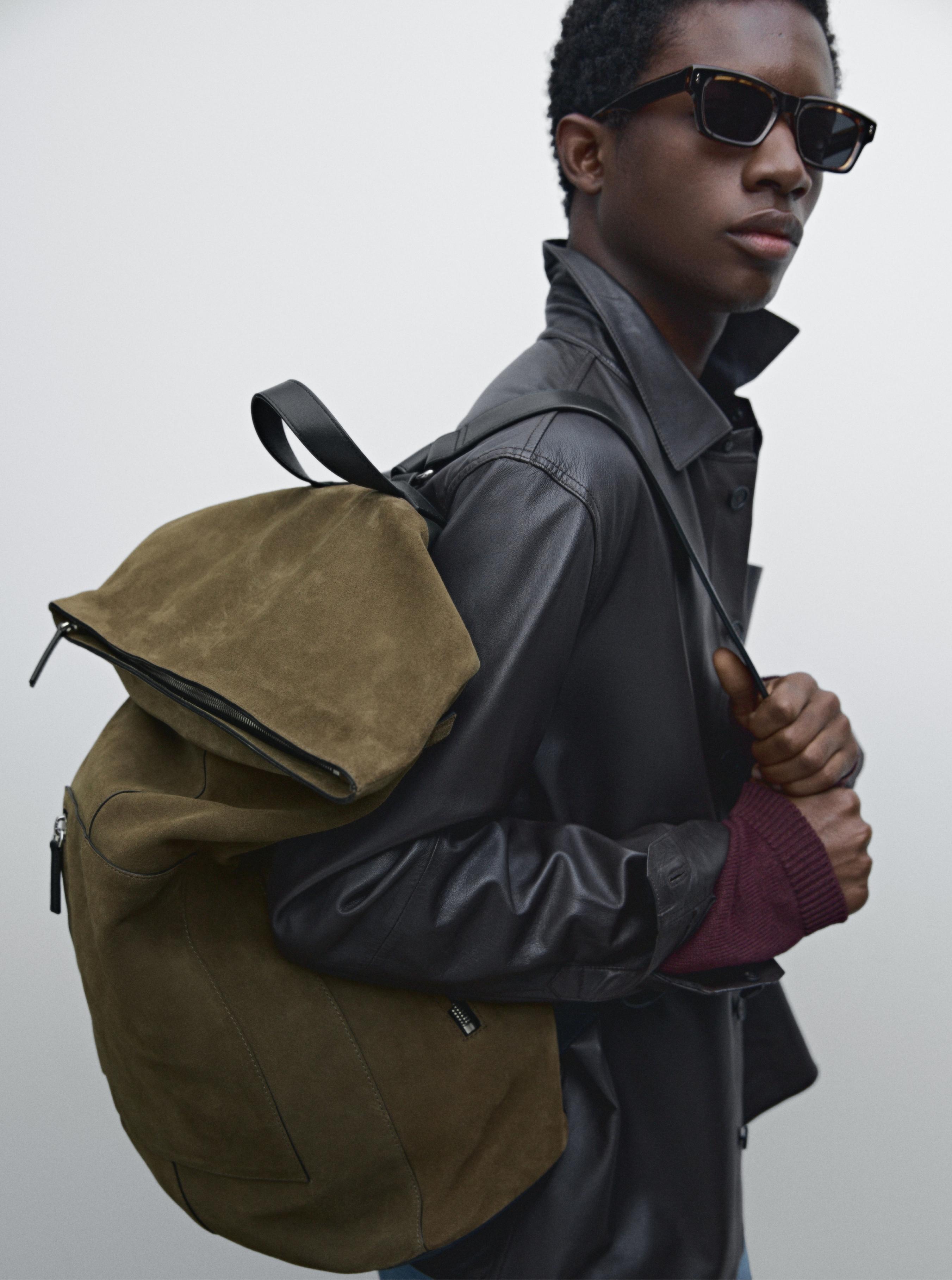 Split suede backpack with nappa leather detail