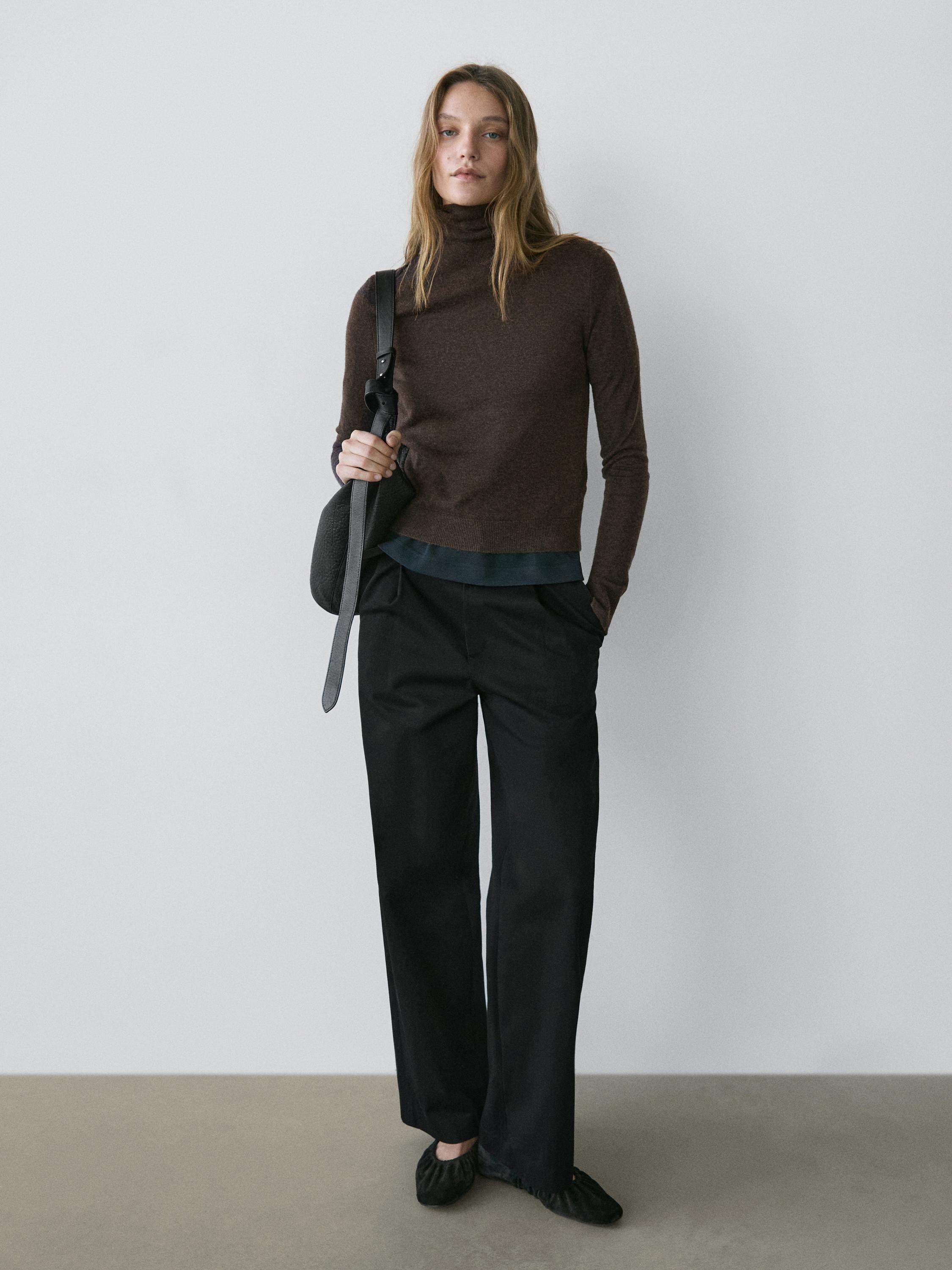 Darted cotton trousers — BLACK