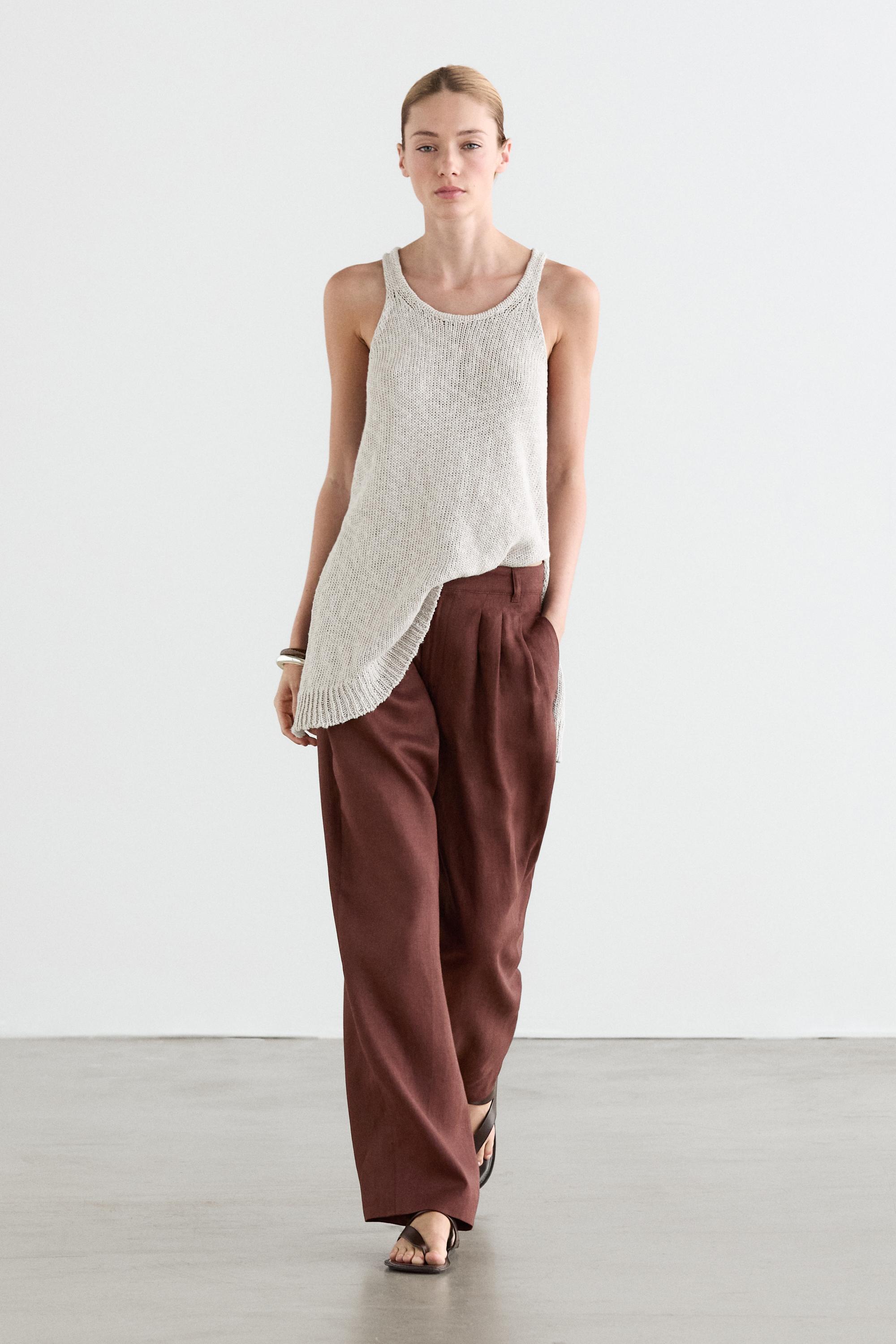 Wide-leg pleated linen trousers
