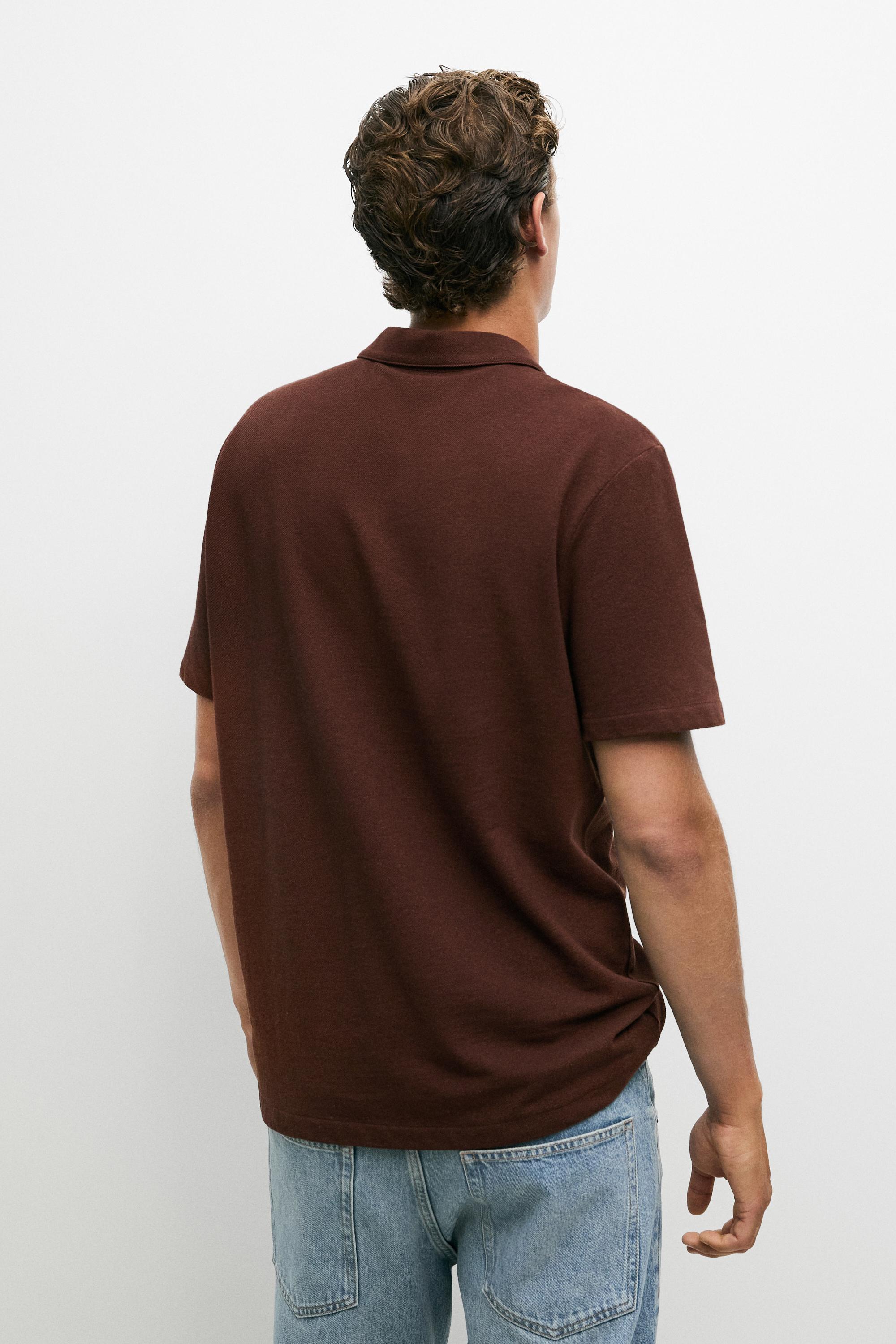 Micro-textured cotton blend polo shirt — Russet Brown