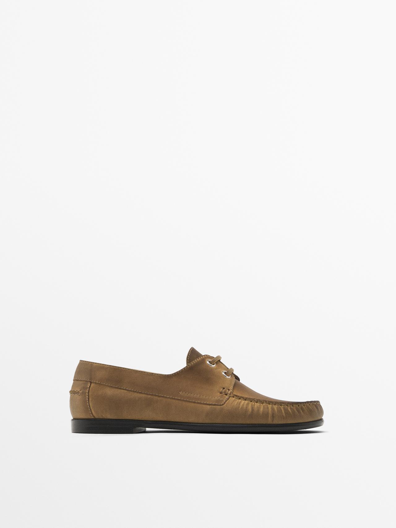 Massimo Dutti - Dames - Geoliede Leren Bootschoenen - Leer - 38