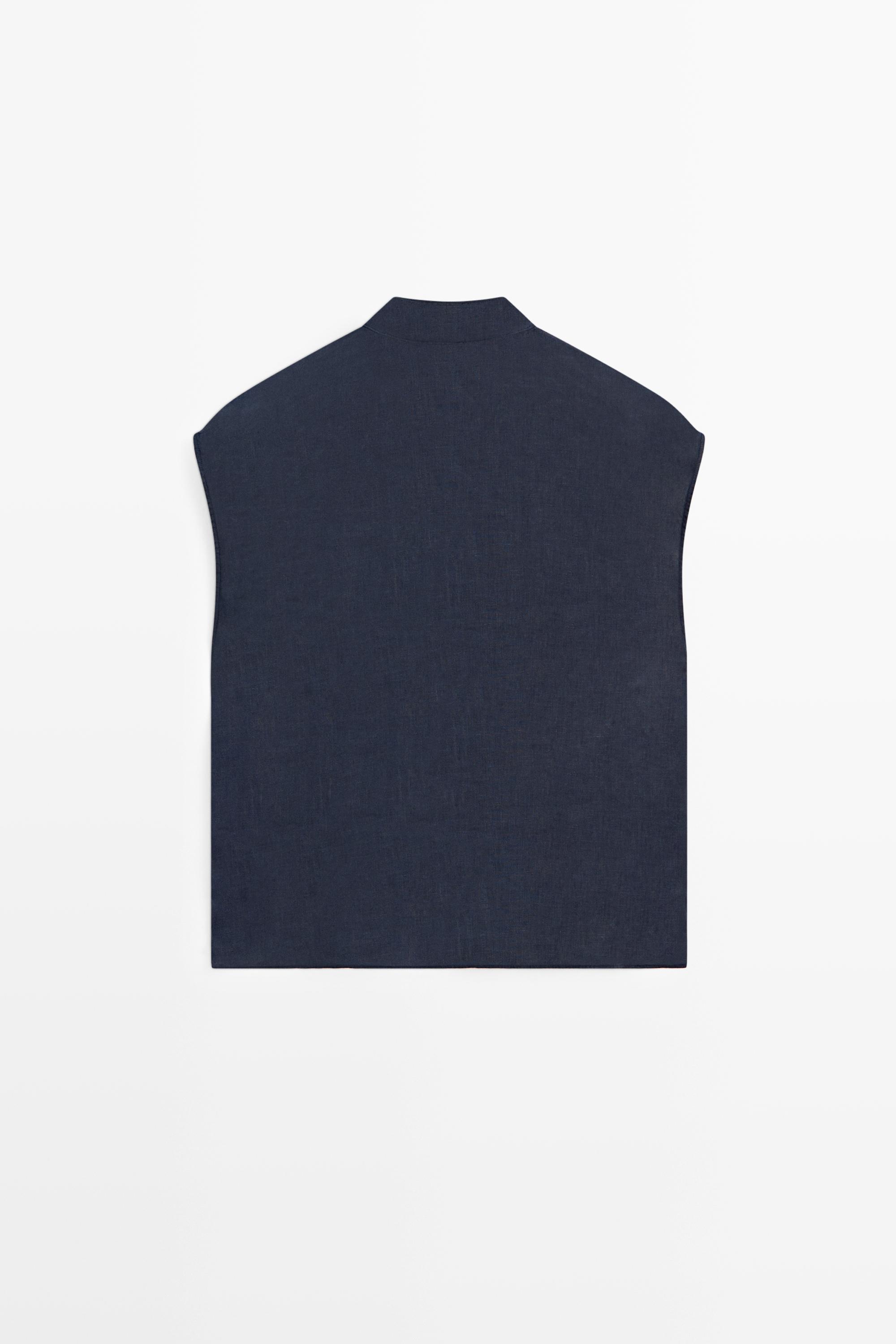 Flowing 100% linen shirt with button detail — DARK NAVY