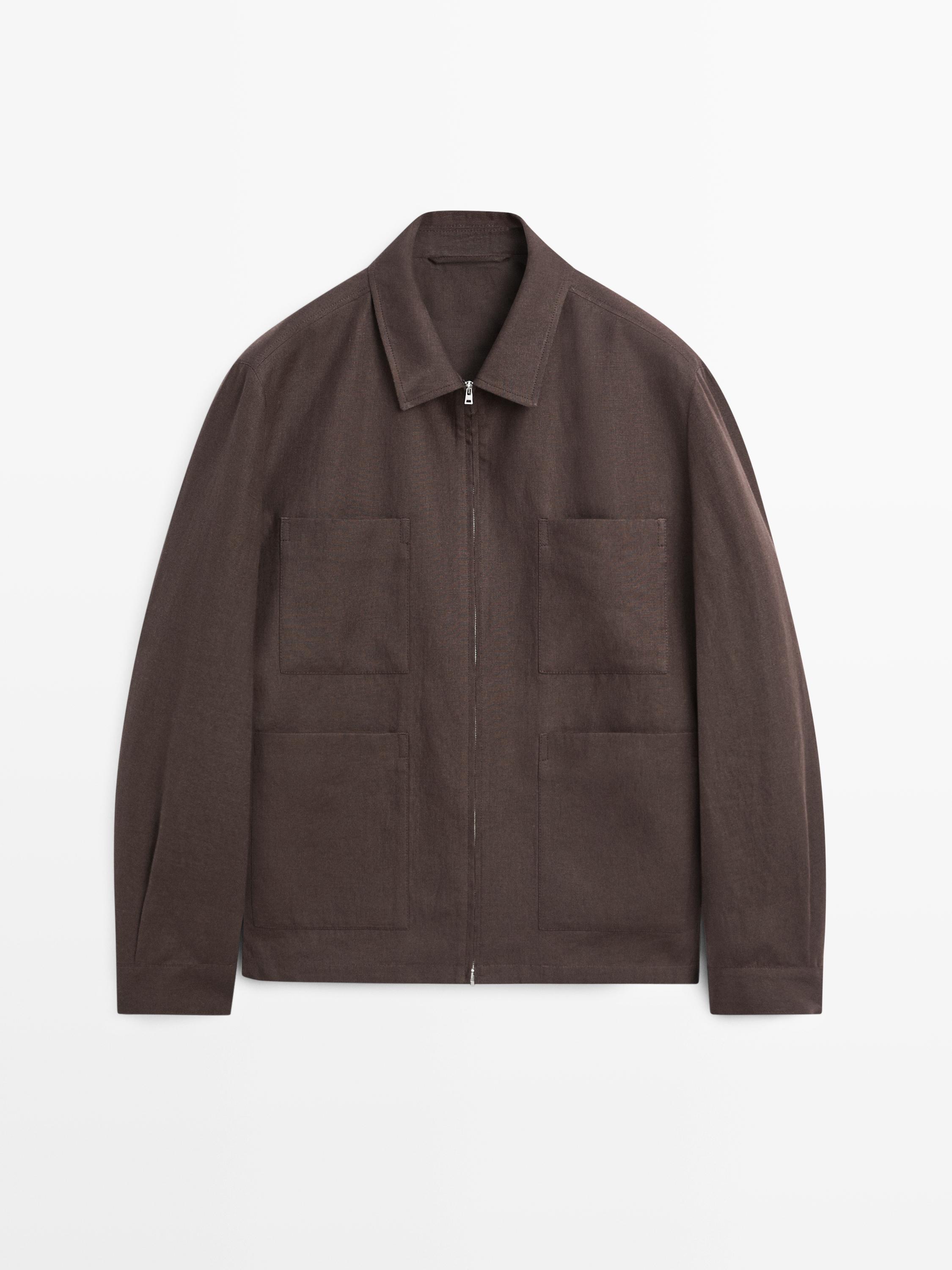 Total look linen overshirt — Chocolate