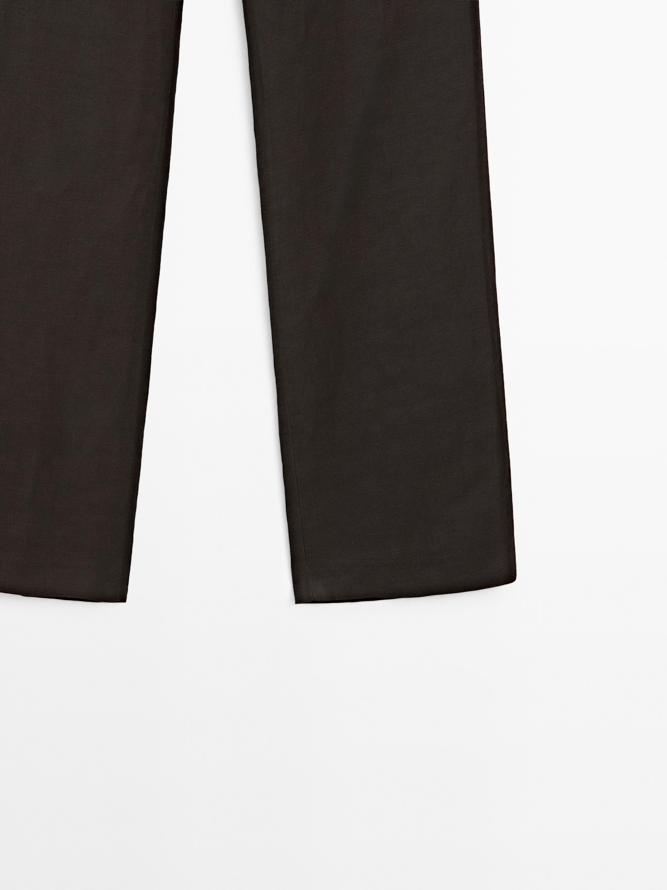 Straight fit linen blend trousers