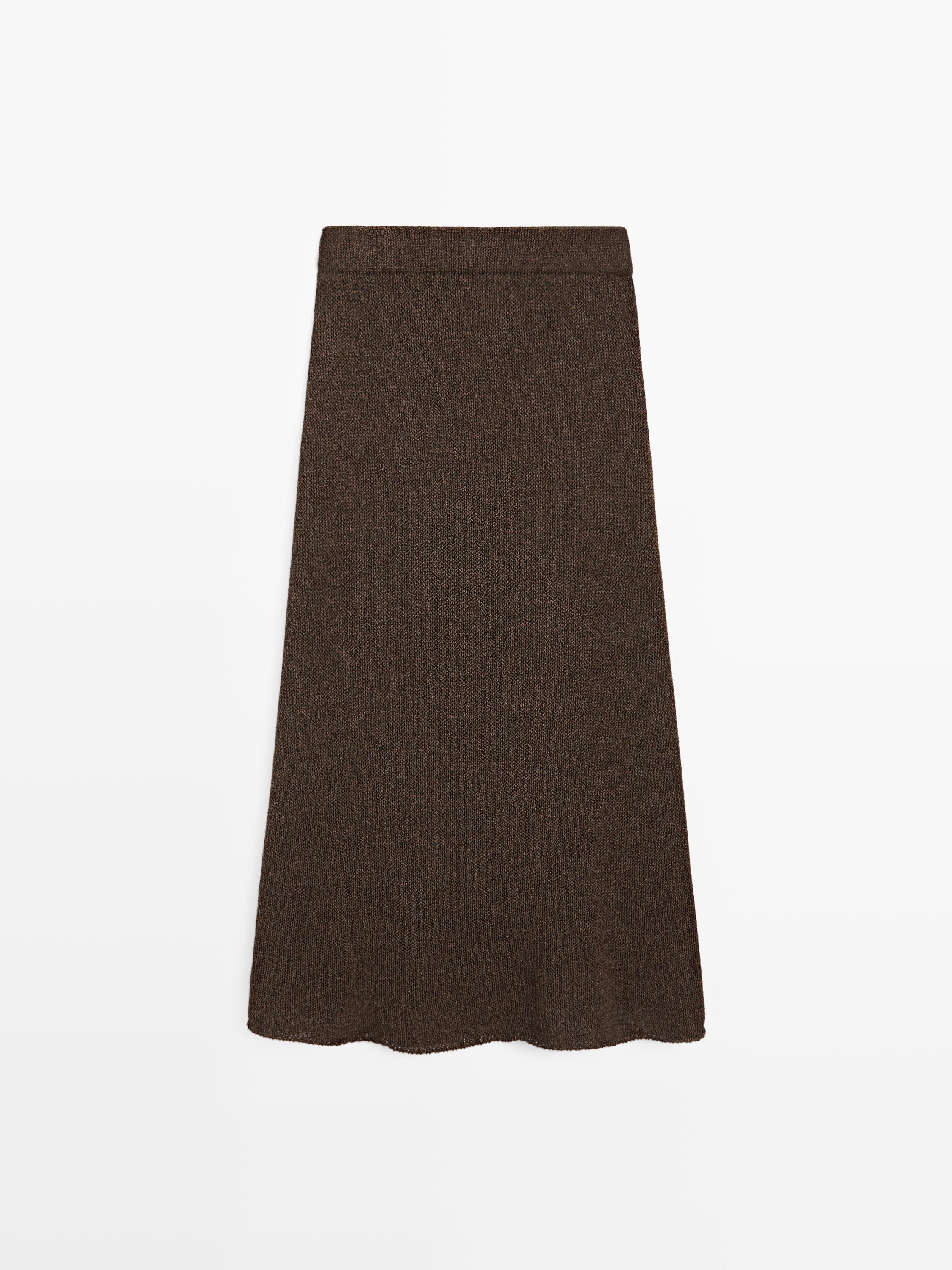 Long cotton blend knit skirt — Chocolate