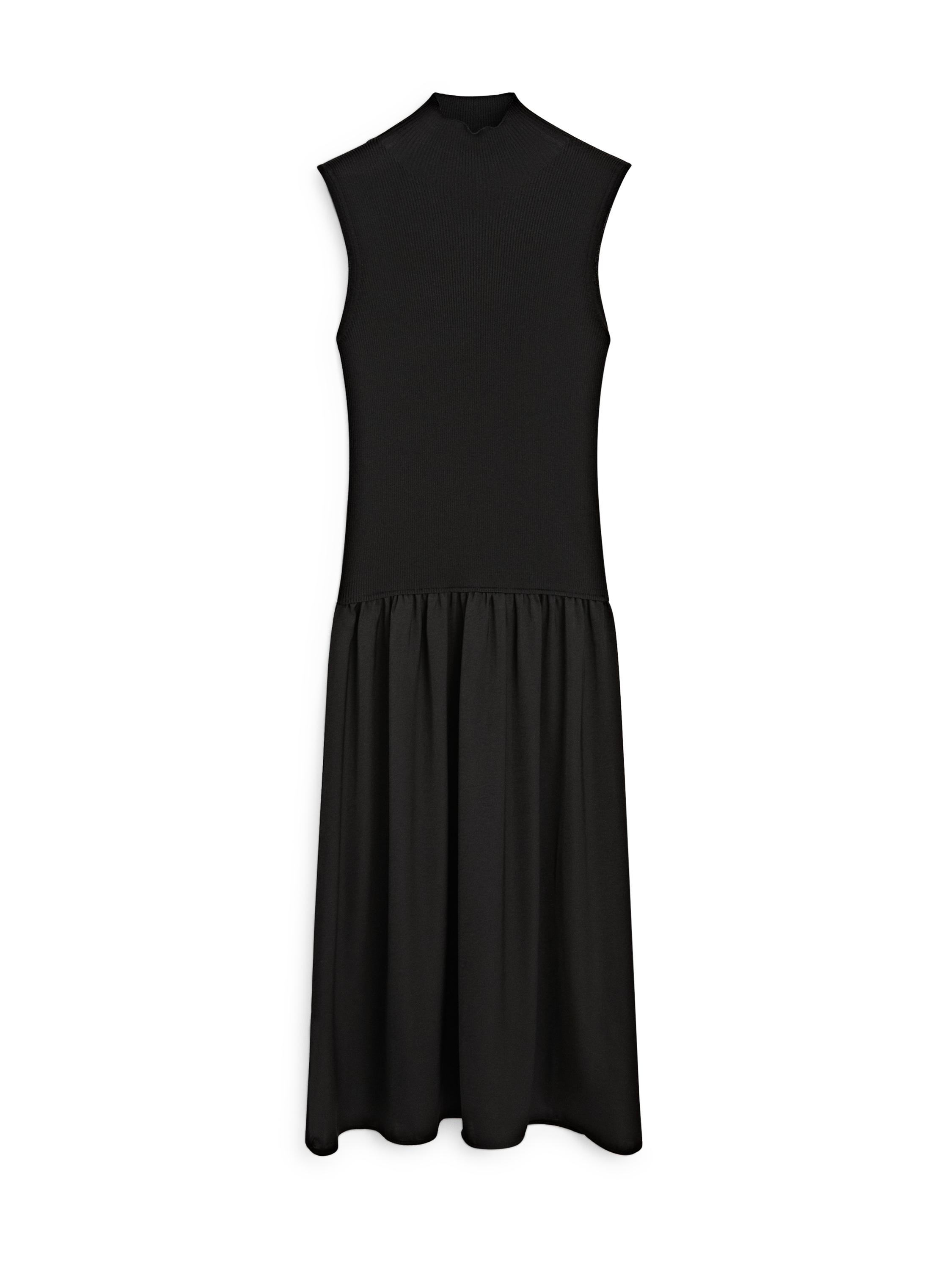 Knit midi dress with contrast detail — BLACK