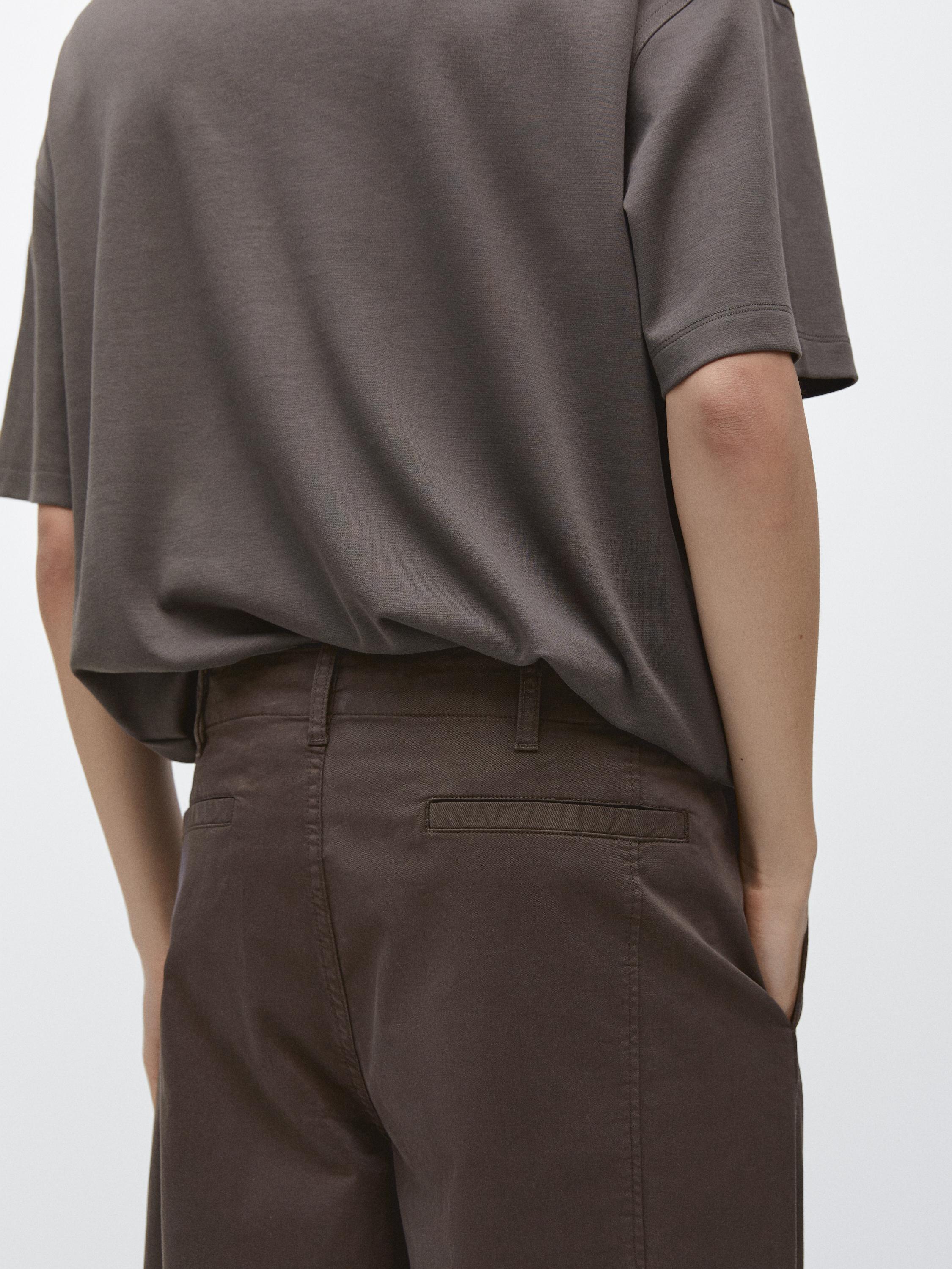 Cotton blend barrel fit trousers — BROWN