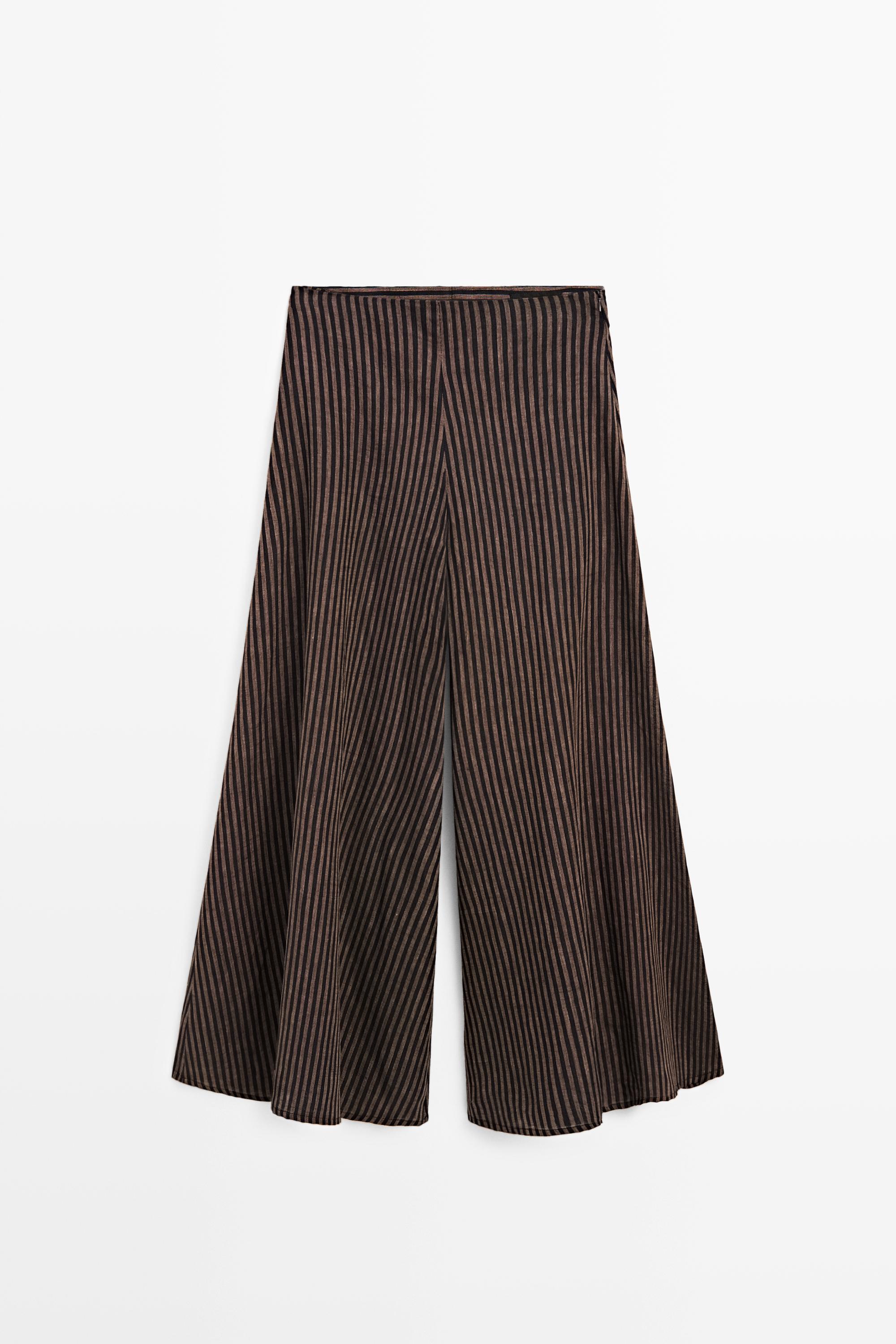Striped flowing linen blend skort — NAVY BLUE