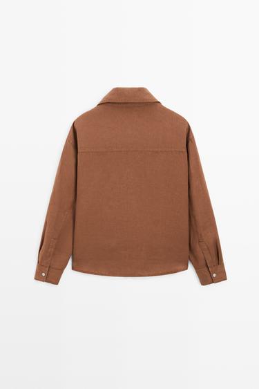 100% linen snap-button shirt — BROWN 6