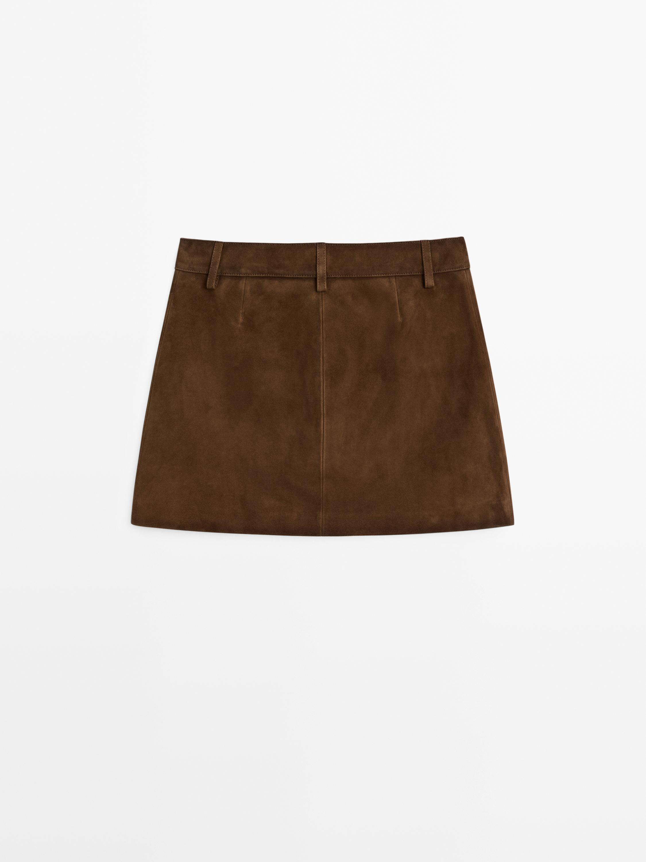 Suede leather mini skirt
