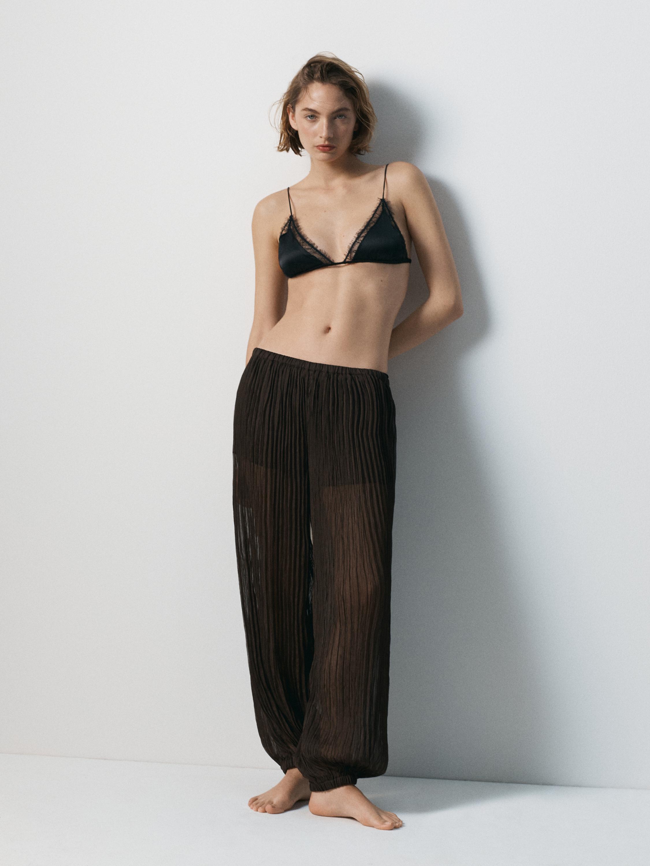 Sarouel trousers with pleated detail — BROWN