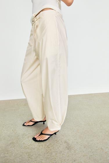 Cotton blend pants with tie detail — WHITE 3