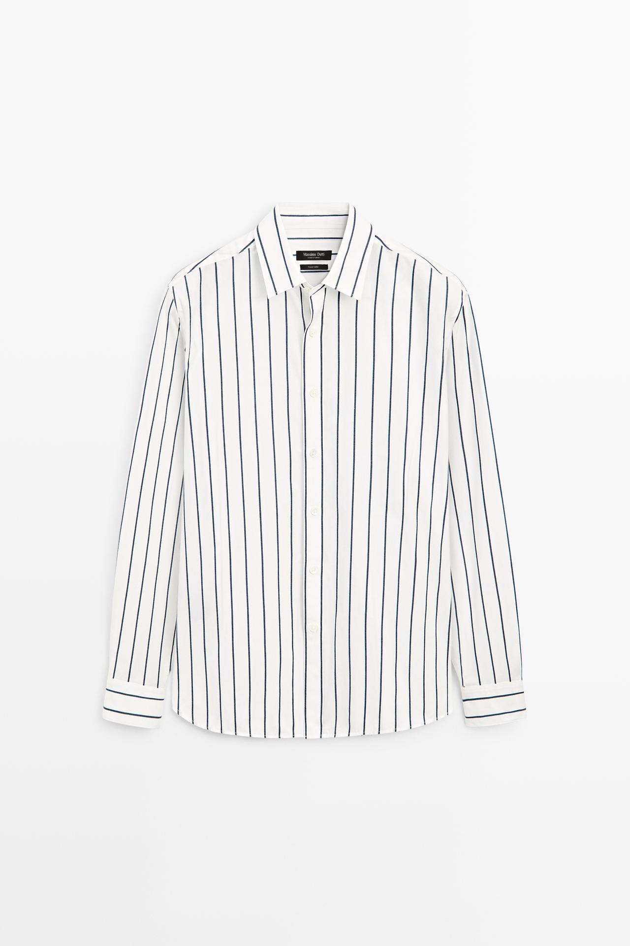 100% cotton regular fit striped shirt — WHITE