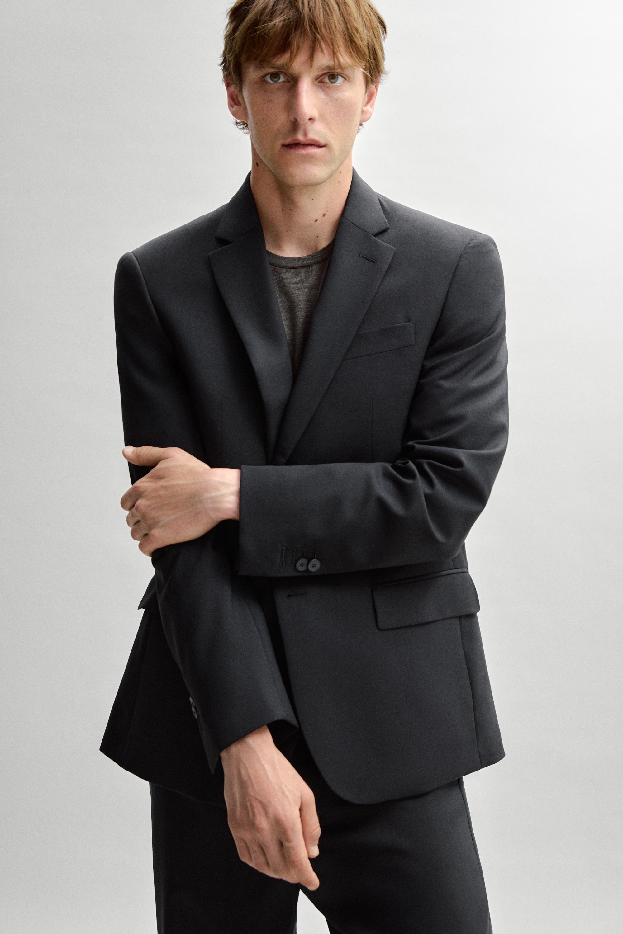 100% cool wool suit blazer — BLACK