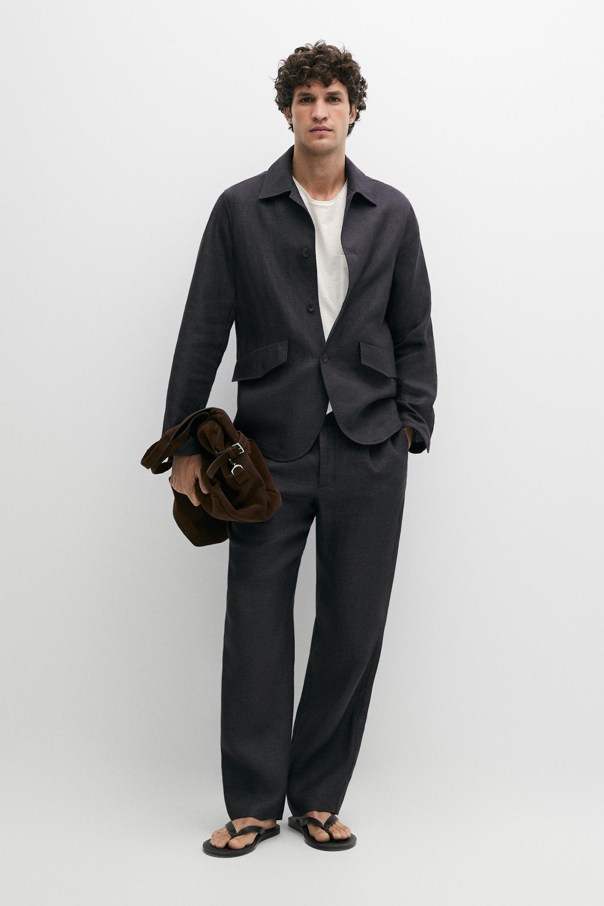 100% linen total look melange overshirt — INK BLUE